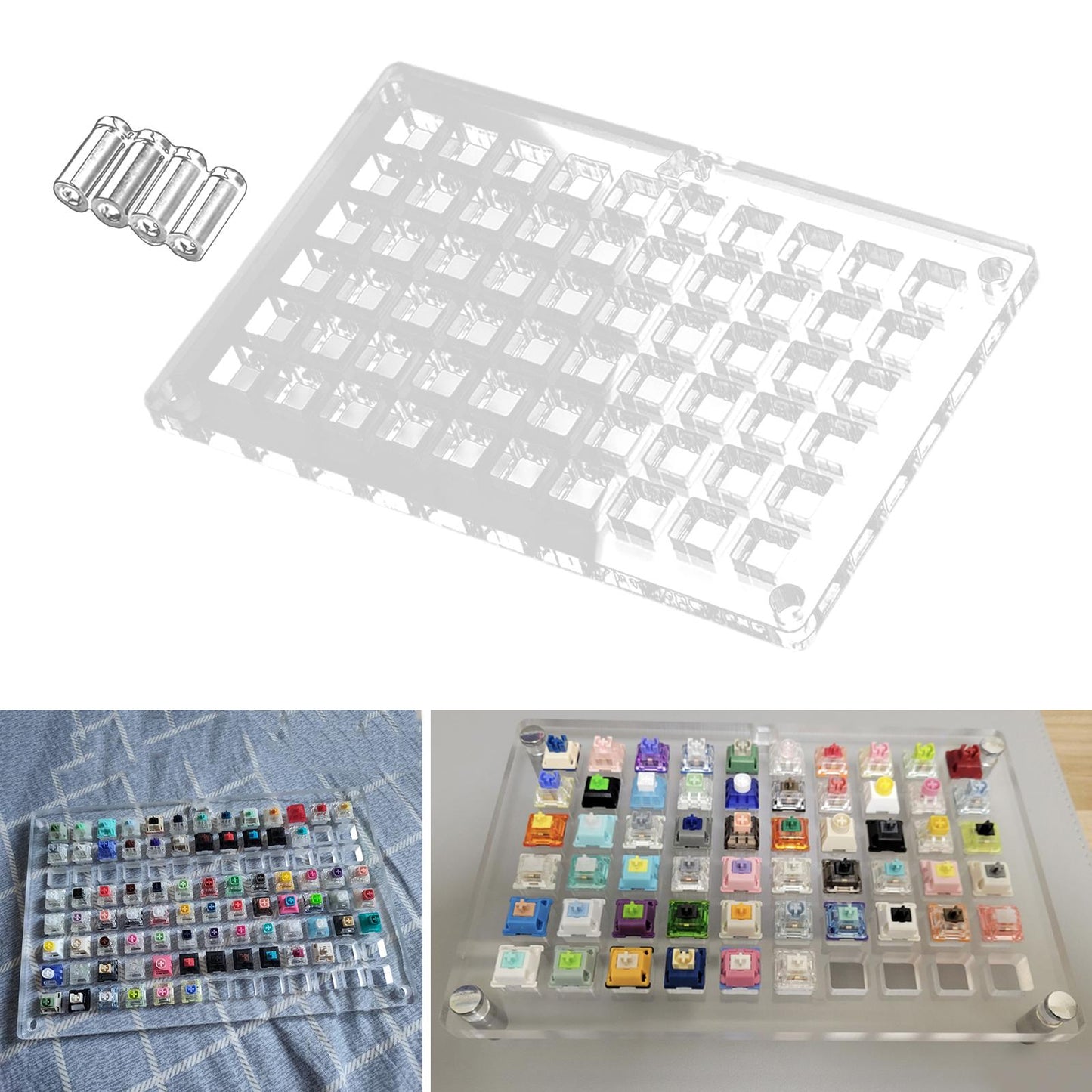 Acrylic Keyboard Switch Tester Durable Electronics Base for Box 60 Holes