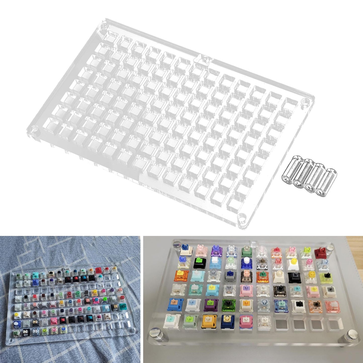 Acrylic Keyboard Switch Tester Durable Electronics Base for Box 104 Holes