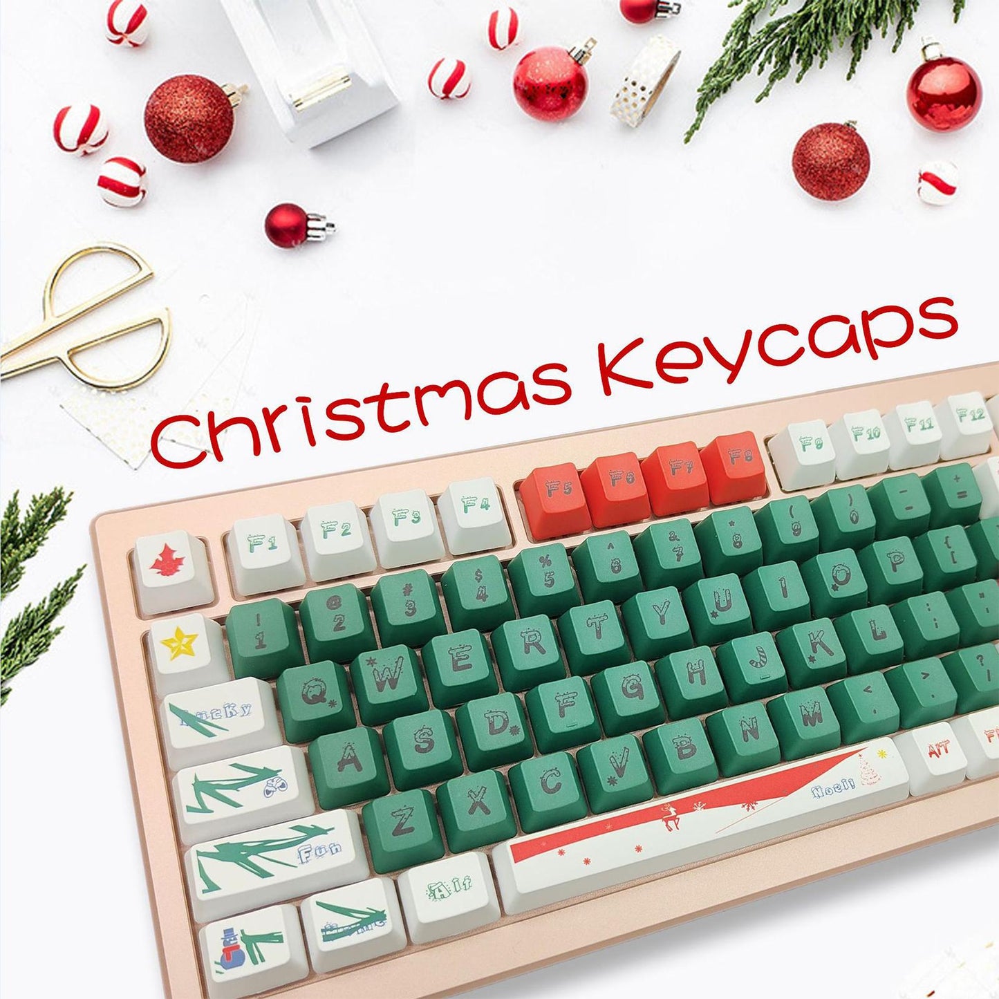 123 Keys PBT Keycaps Christmas Theme Waterproof for 61 64 68 87 96 98 108