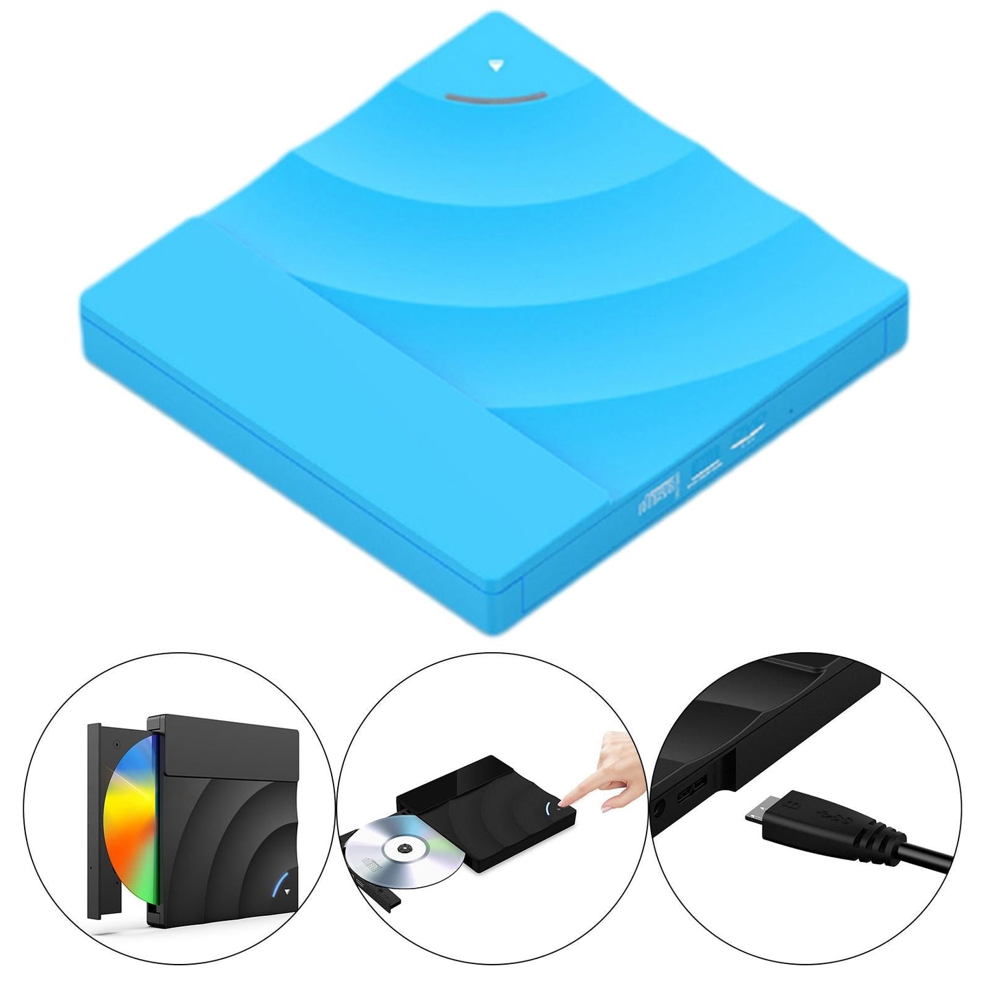 External CD DVD Rw Drive USB 3.0 Optical Disk Drive Rewriter Computer Blue