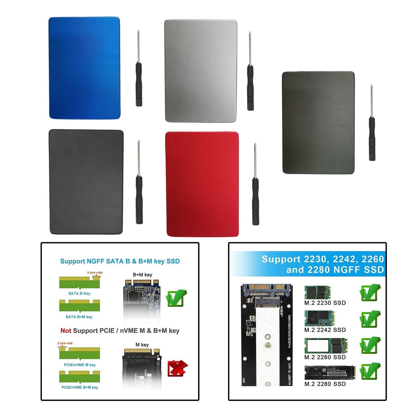 M.2 SSD to 2.5 inch SATA 3.0 Case Adapter External SSD Reader Red
