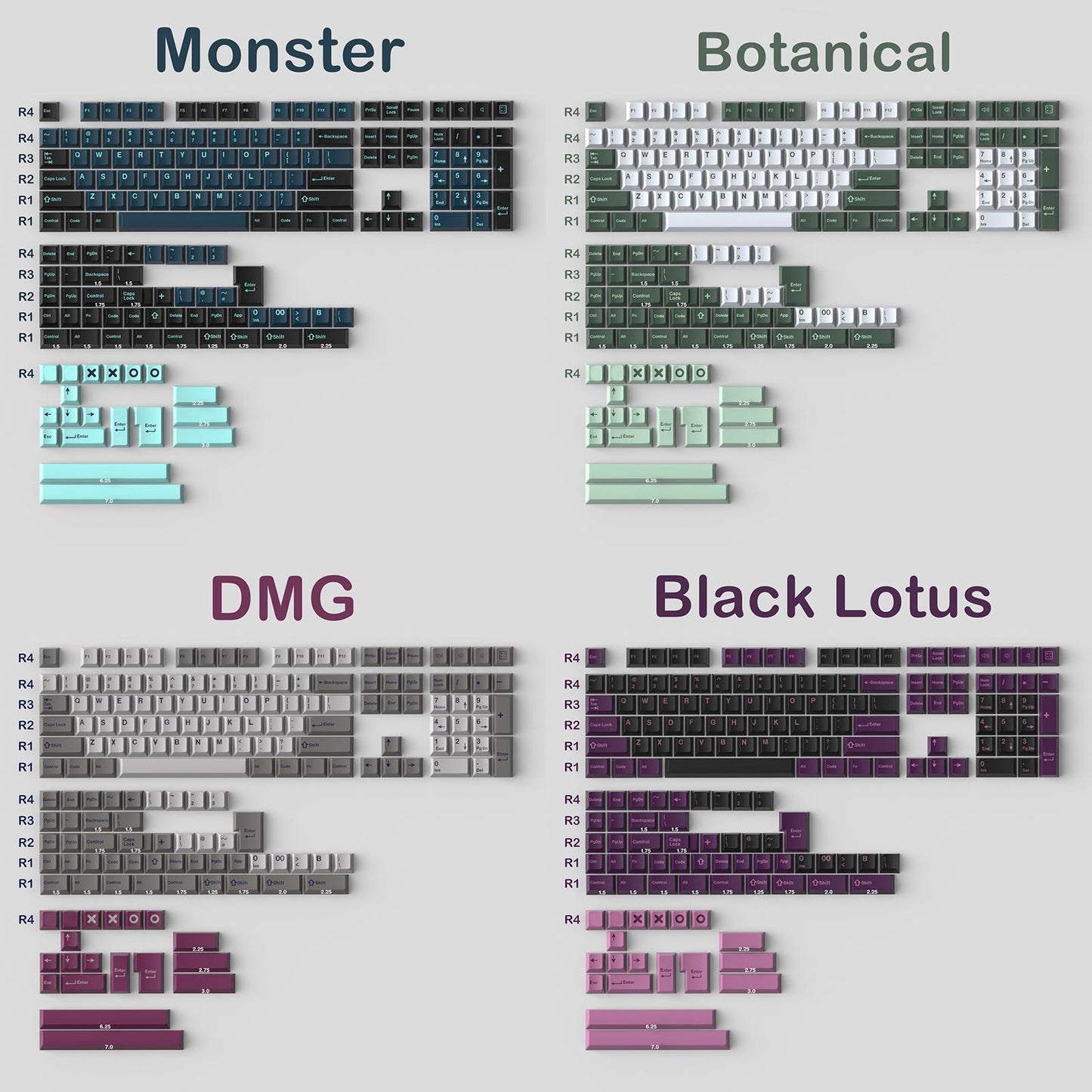 173 Keys Key Caps Keycaps 1.75U 2U for MX Switch Cherry Profile Monster