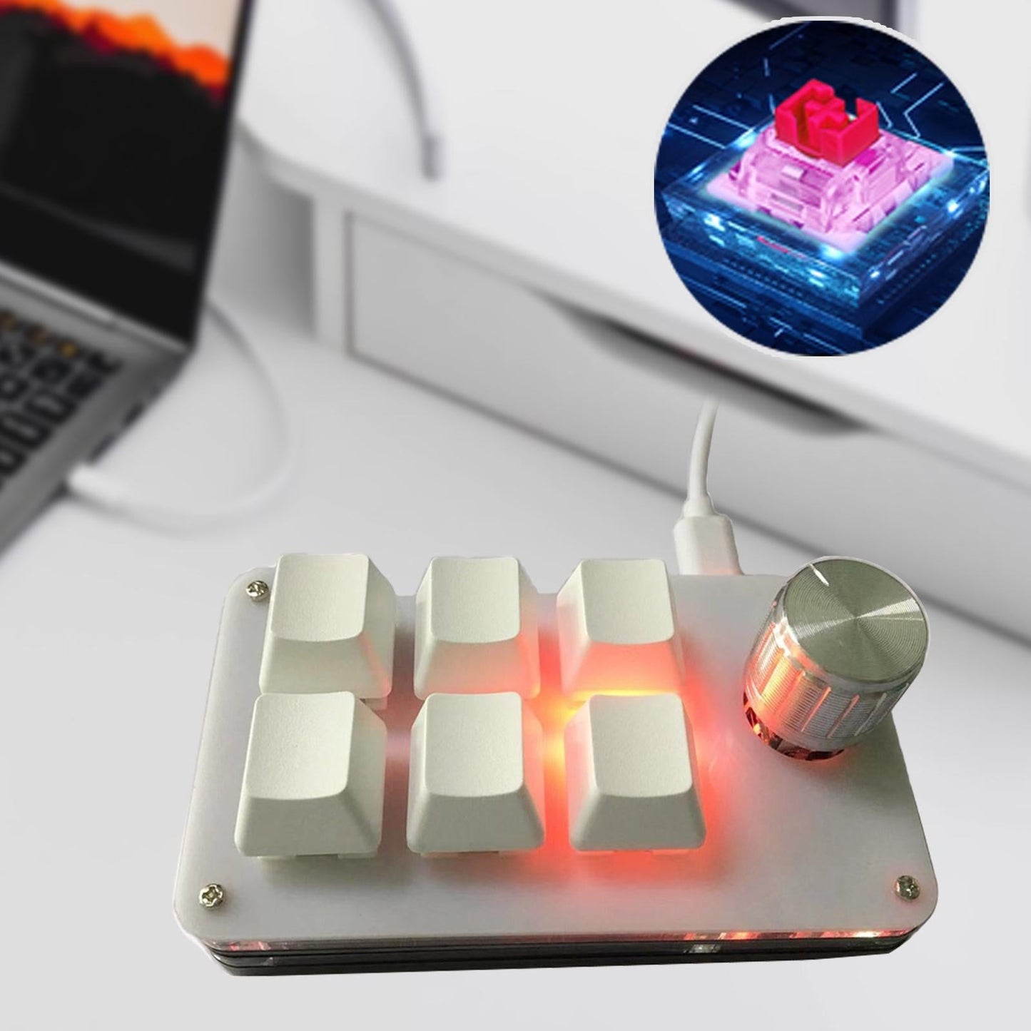 Mini Wired Mechanical Keyboard 6-Key for E-Sports  PC White red glaze