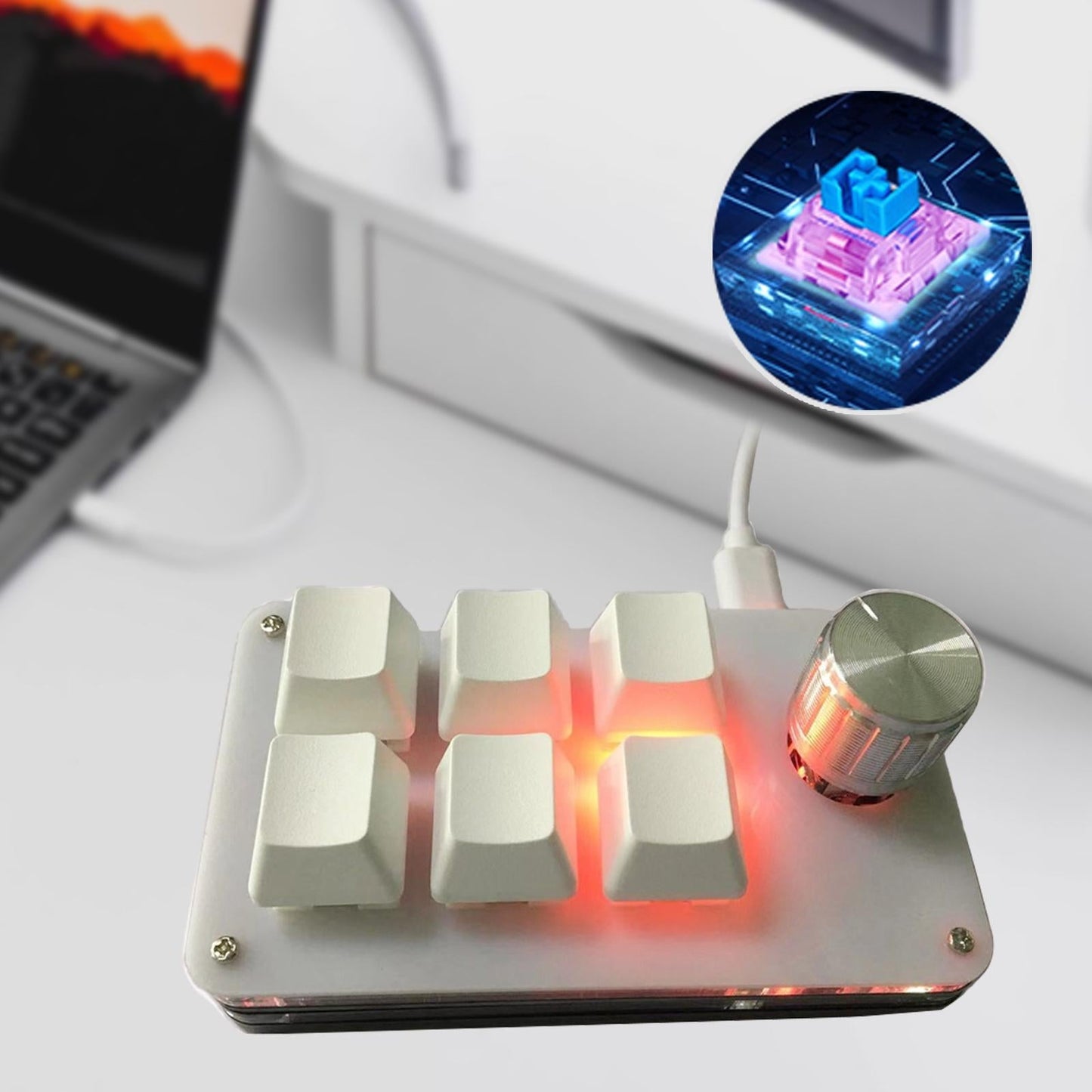 Mini Wired Mechanical Keyboard 6-Key for E-Sports  PC White celadon glaze