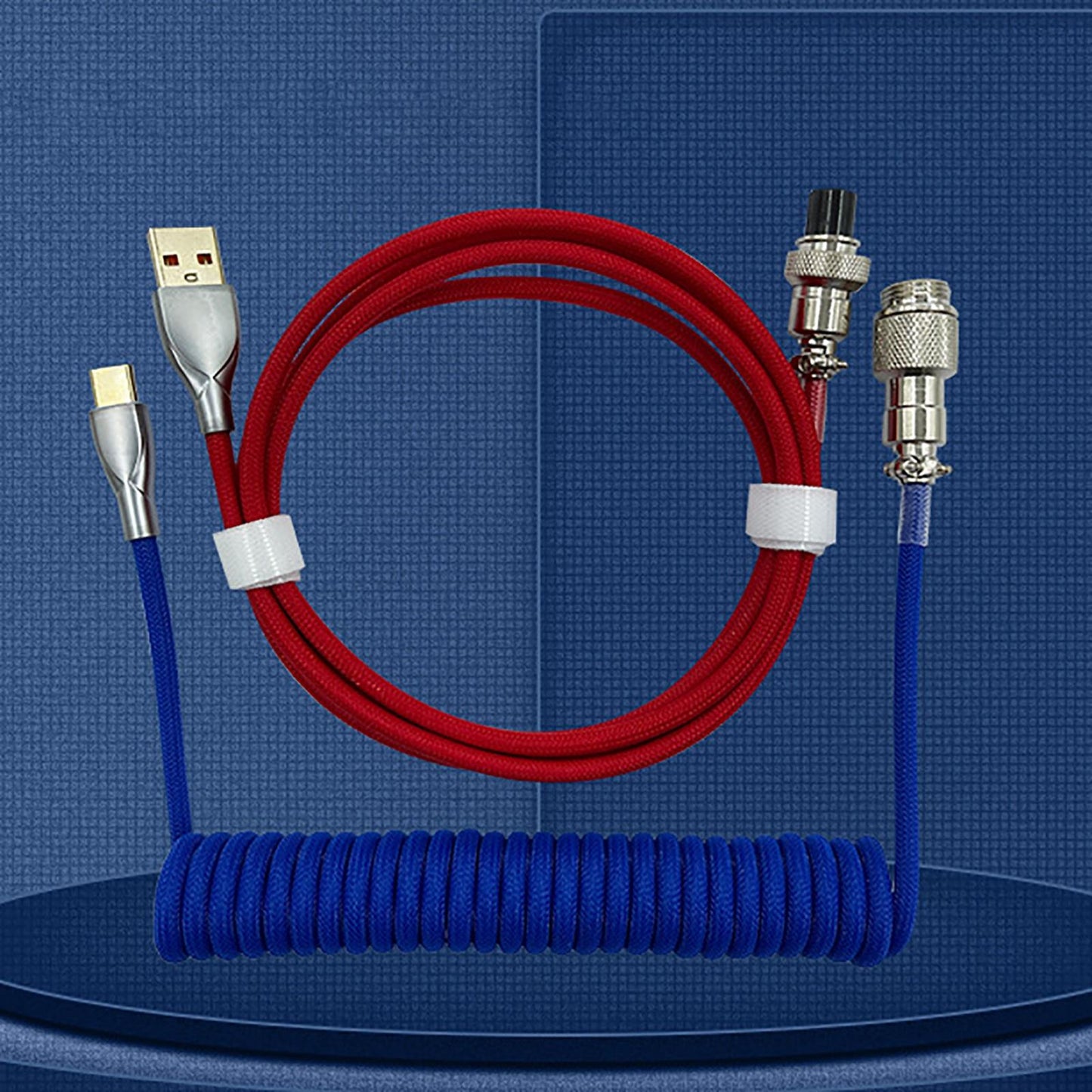 USB to Type C Coiled Cable Type C Line Mechanical Keyboard Dark Blue Red