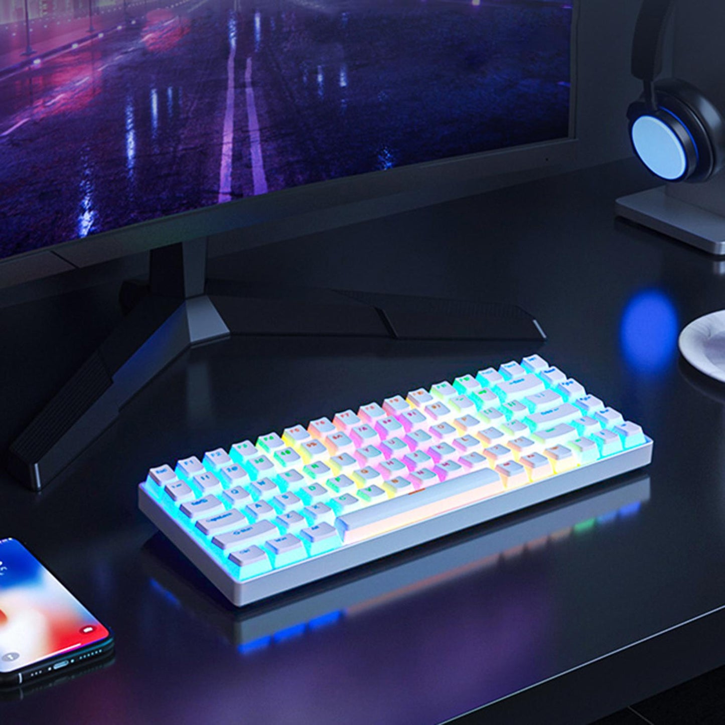 84 Keys Modular Mechanical Keyboard Hot Swap 3Pin 5Pin Music Rhythm Mode Silver White