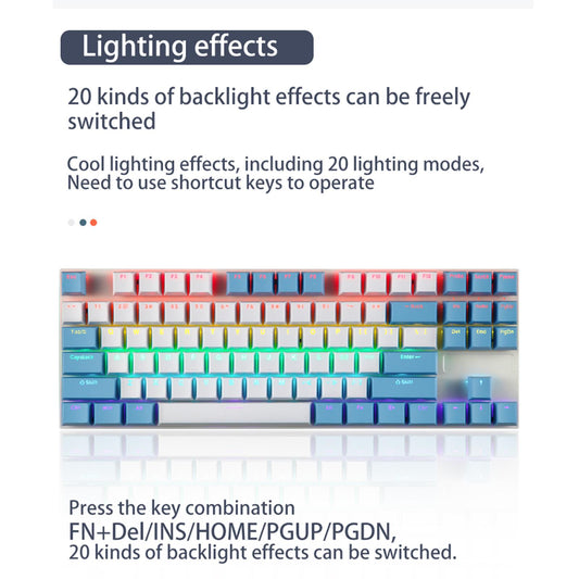 USB C Wired 87Keys Gaming Keyboard RGB Backlight Durable green shaft A