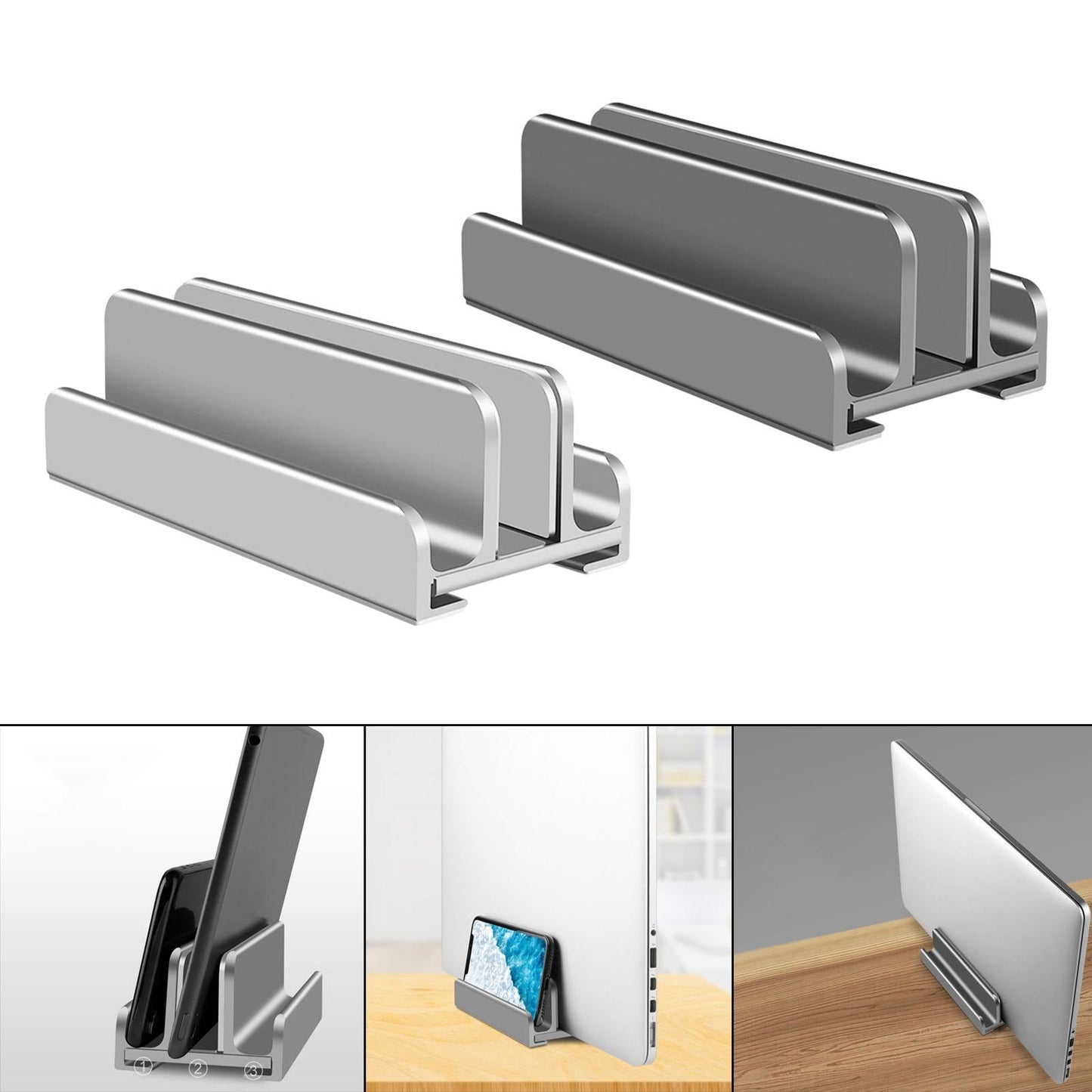 Universal Vertical Laptop Stand Adjustable for Notebooks Organize Desktop Gray