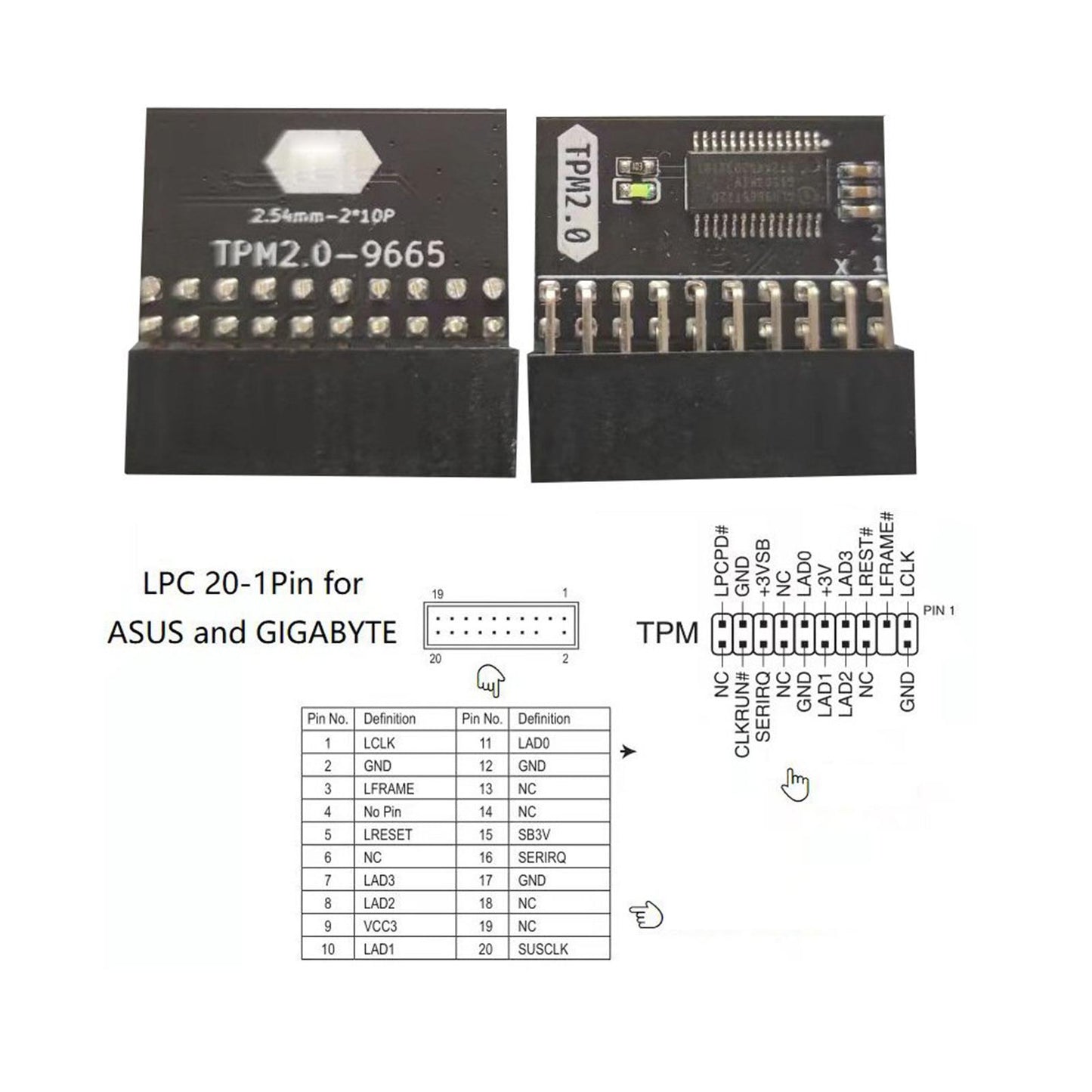 20 Pin Protection Module Metal for Tpm-L R2.0 for Gigabyte Gc-Tpm2.0 Black