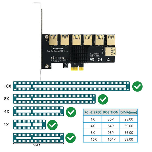 PCIe 1 to 7 PCI Express USB3.0 Ethereum Mining 1x to 7x for 7 / 8 / 10