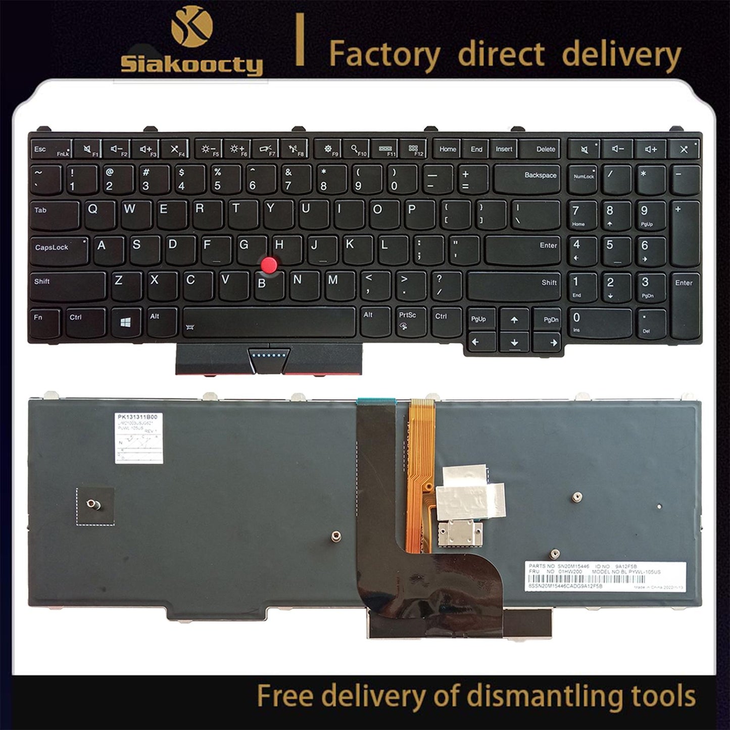 US English Keyboard with Backlit Replacement for ThinkPad P51 P71 No Frame