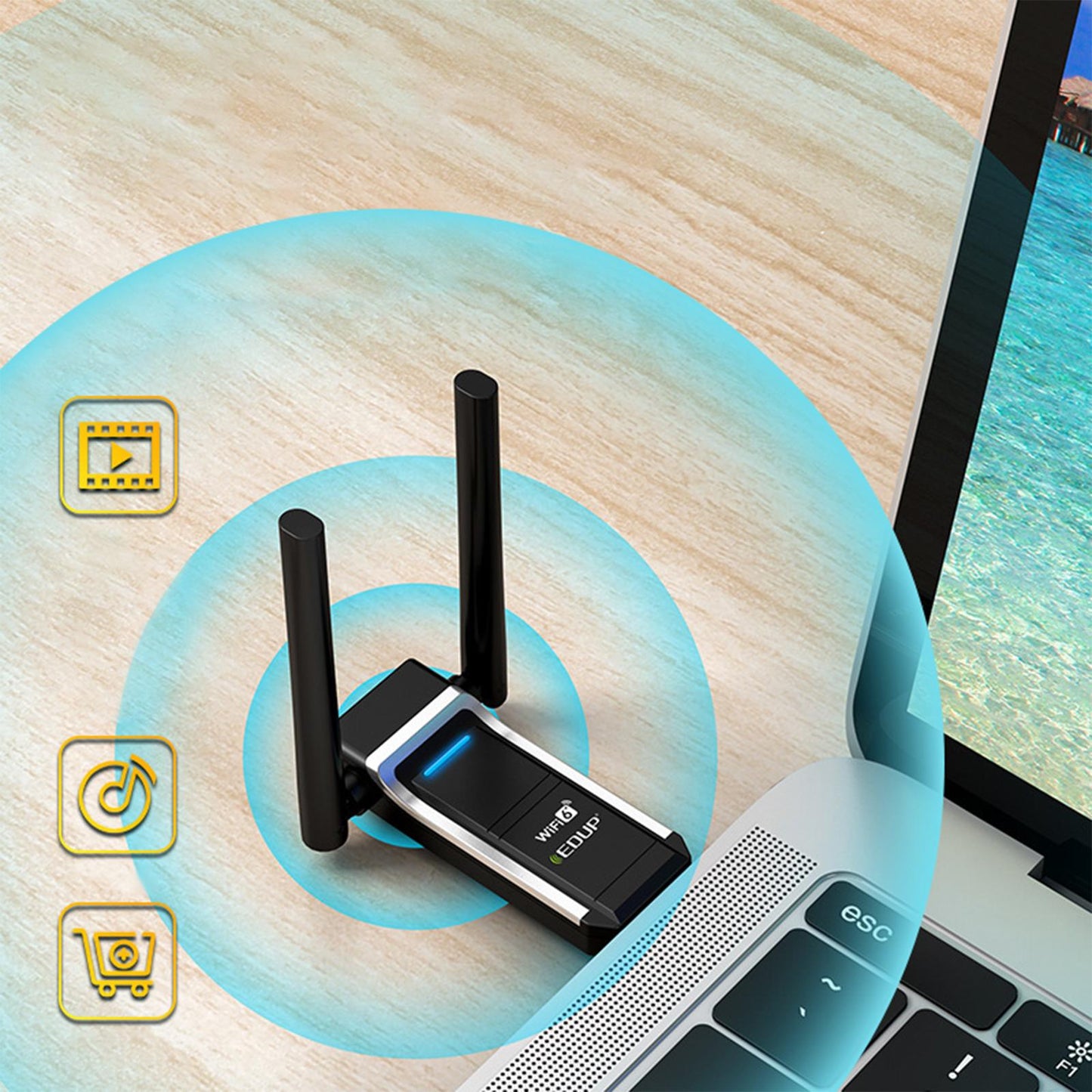 USB WiFi 6 Adapter AX1800 Mbps Dual Band USB 3.0 802.11AX for Laptop Desktop