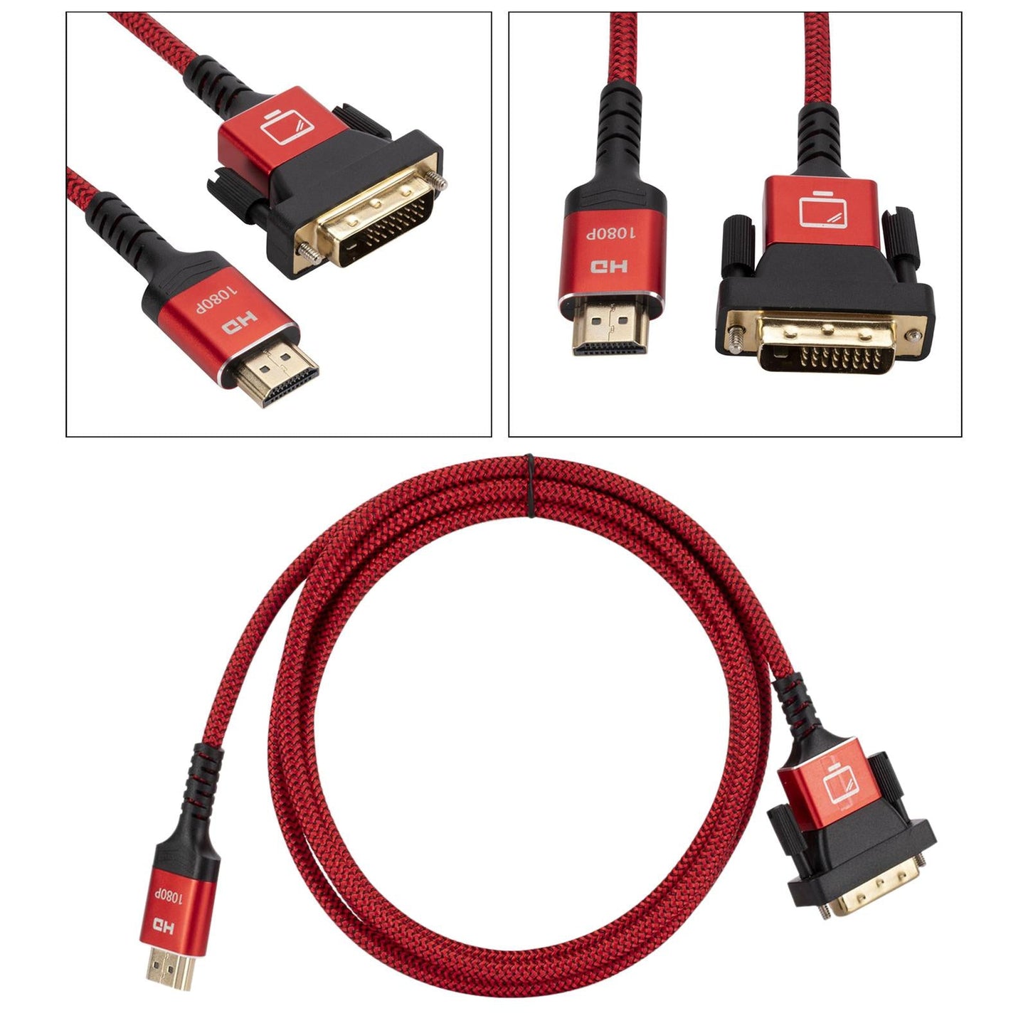 HDMI to DVI Cable DVI Male to HDMI Male Gold Plated for Desktop Display Red 1.8m