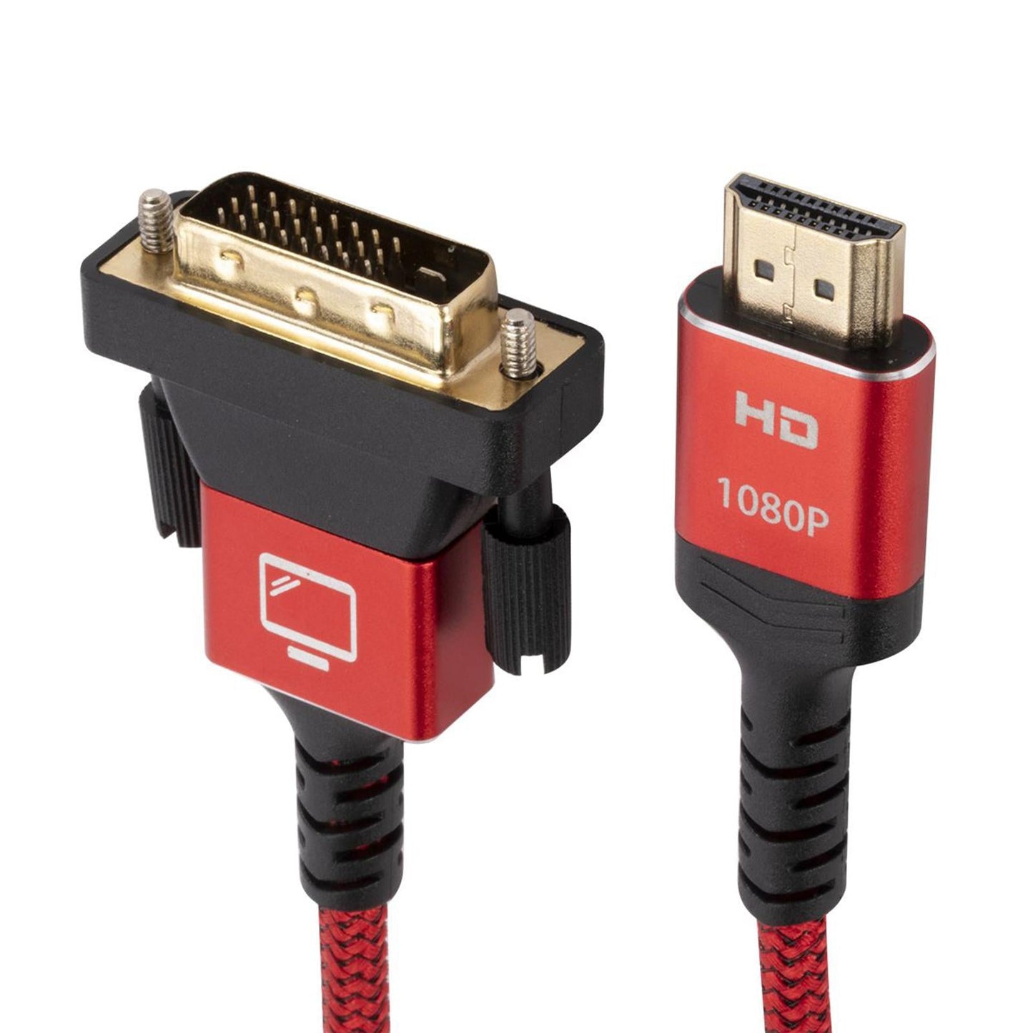 HDMI to DVI Cable DVI Male to HDMI Male Gold Plated for Desktop Display Red 1.8m