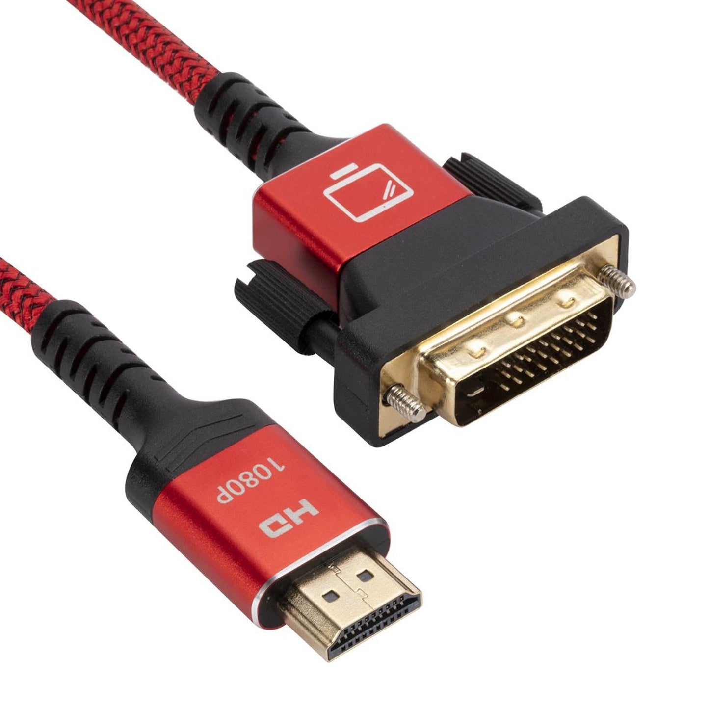 HDMI to DVI Cable DVI Male to HDMI Male Gold Plated for Desktop Display Red 1.8m