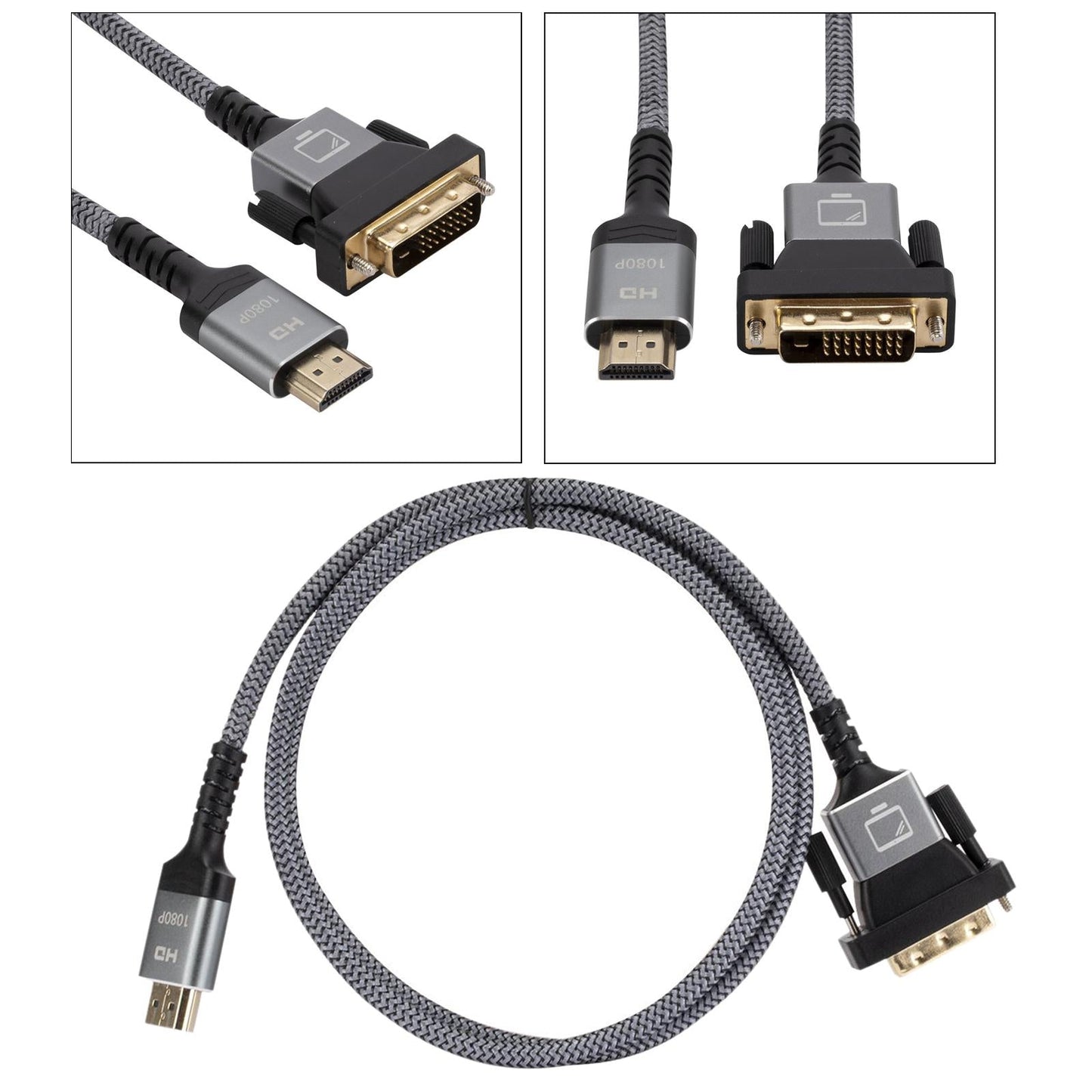 HDMI to DVI Cable DVI Male to HDMI Male Gold Plated for Desktop Display Gray 1m