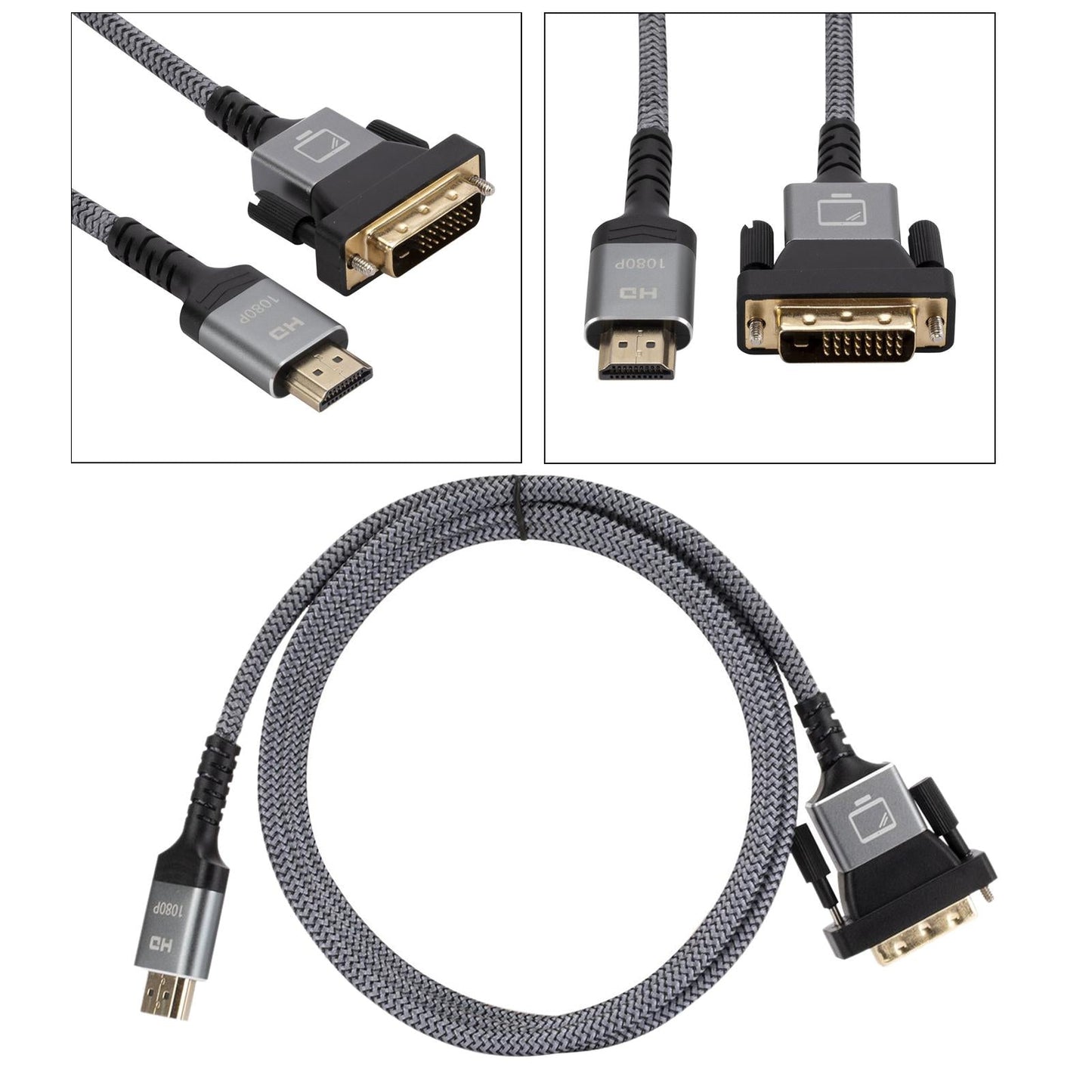 HDMI to DVI Cable DVI Male to HDMI Male Gold Plated for Desktop Display Gray 1.8m