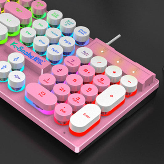 Gaming Keyboard 104 Keys Wired USB RGB LED Backlit for Computer  Pink White