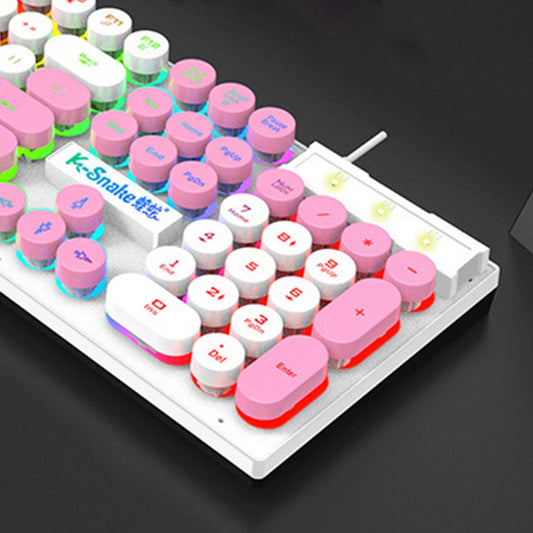 Gaming Keyboard 104 Keys Wired USB RGB LED Backlit for Computer  White Pink