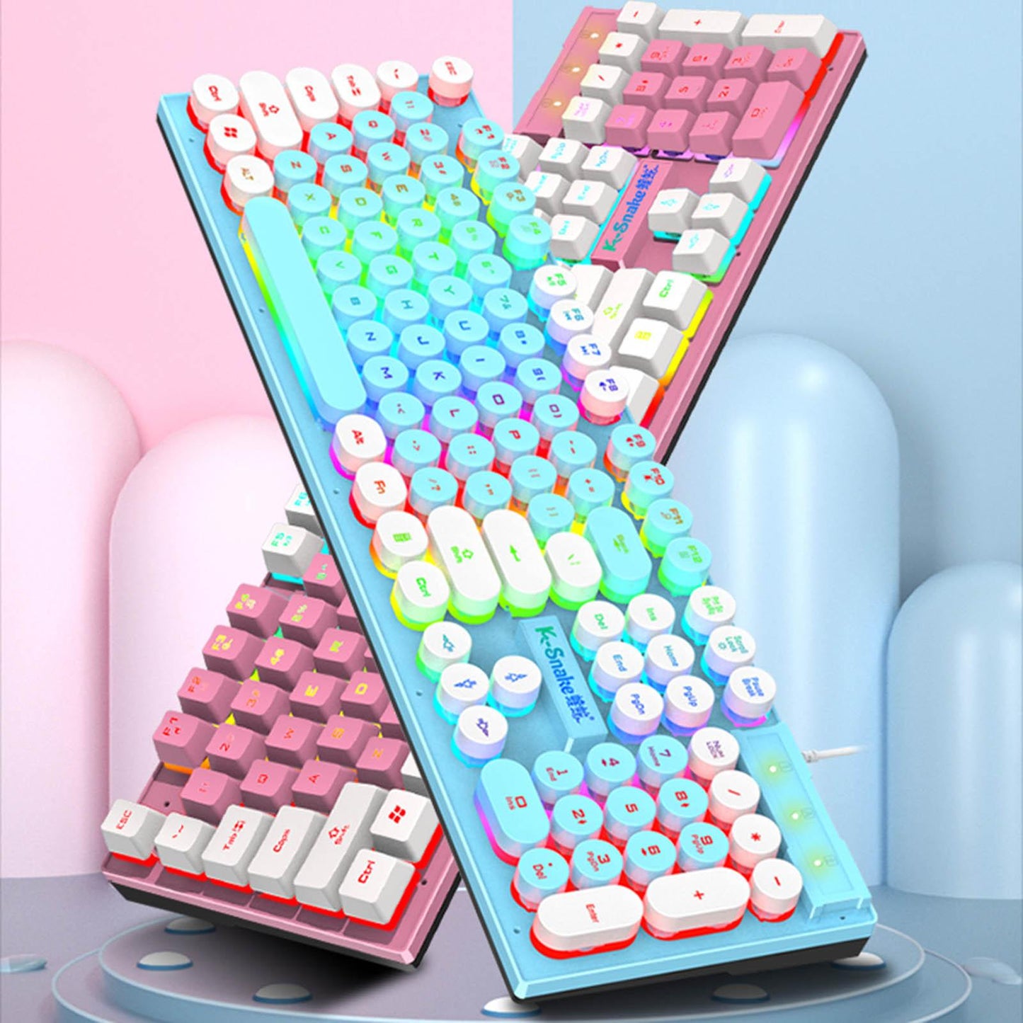 Gaming Keyboard 104 Keys Wired USB RGB LED Backlit for Computer  White Pink