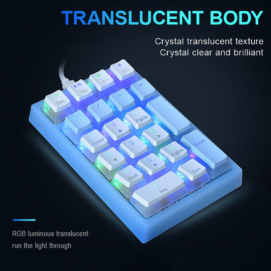 21 Keys Wired Mechanical Numeric Keypad USB Numpad for Cashier PC  Blue