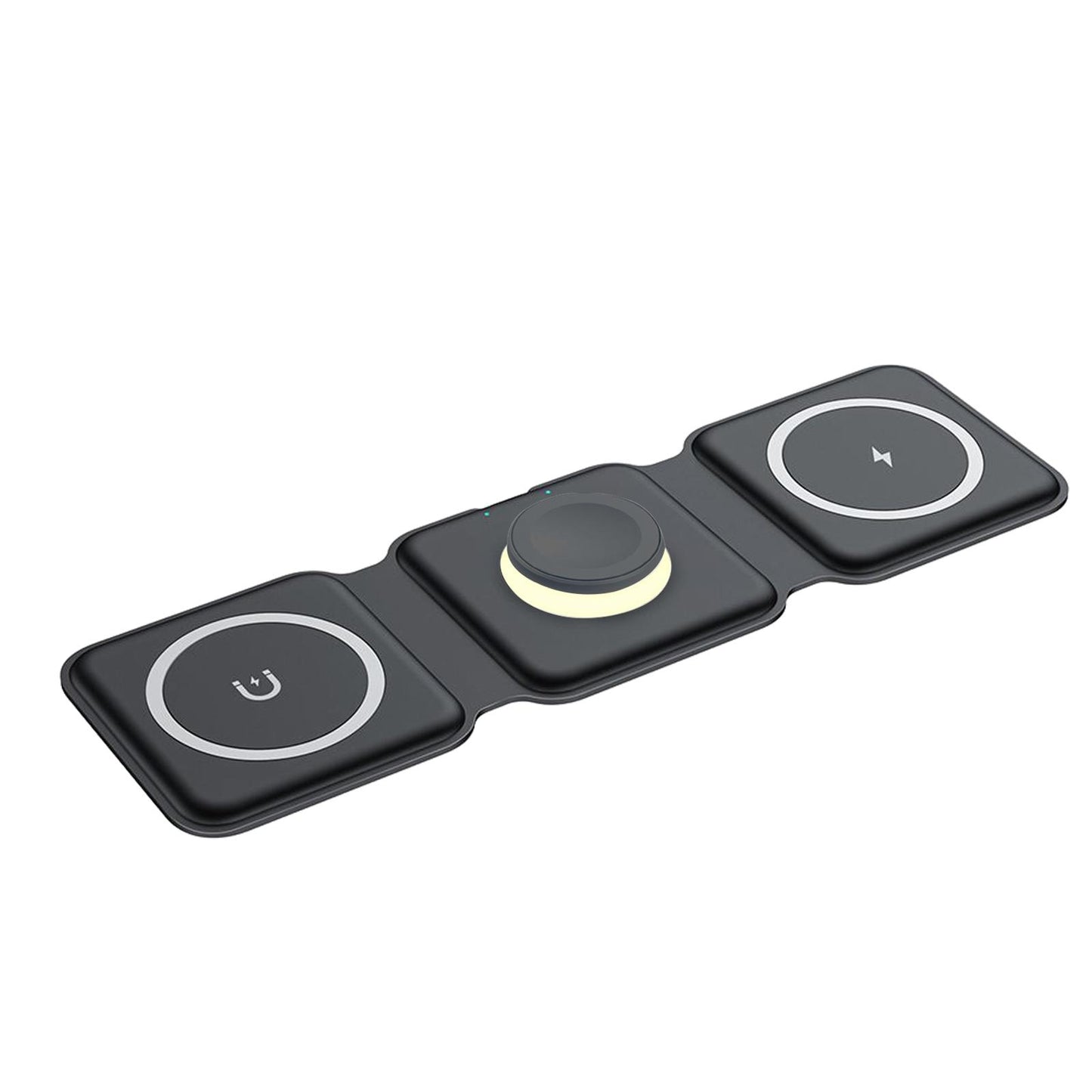 3 in 1 Wireless Charger with Night Light Portable with USB Cable for Office Black