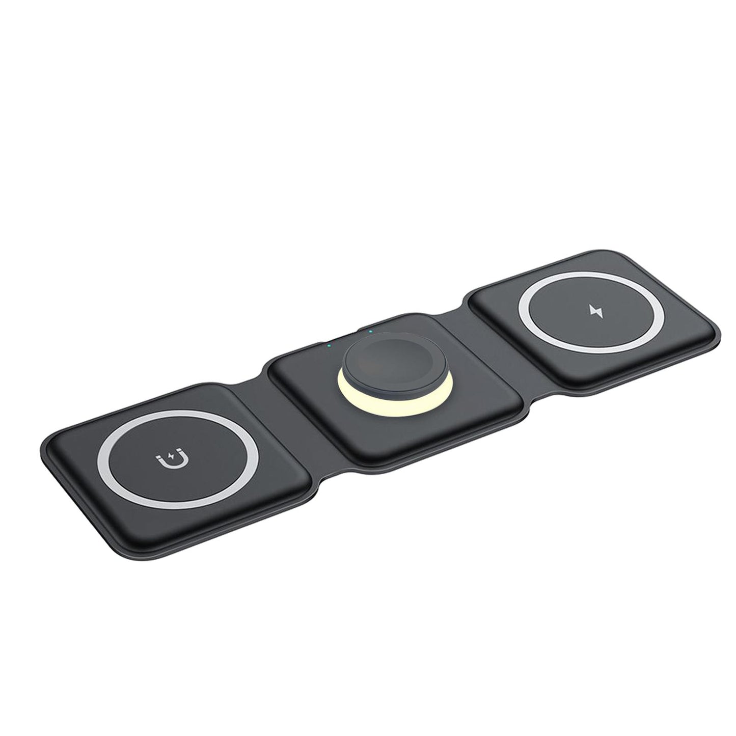 3 in 1 Wireless Charger with Night Light Portable with USB Cable for Office Black
