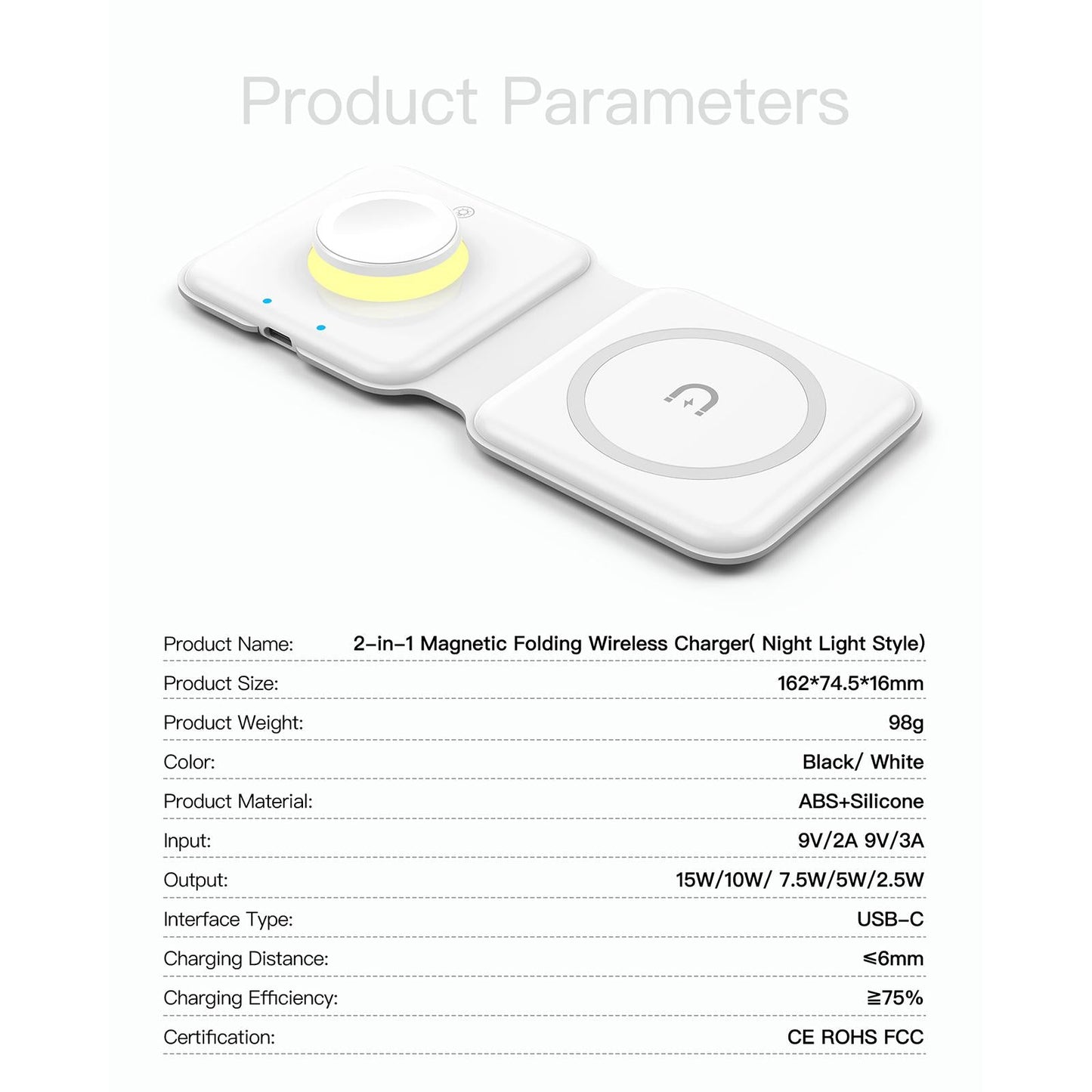 Wireless Charger Foldable for iPhone 13/12/SE/11/XS/8 for Mobile Phones White