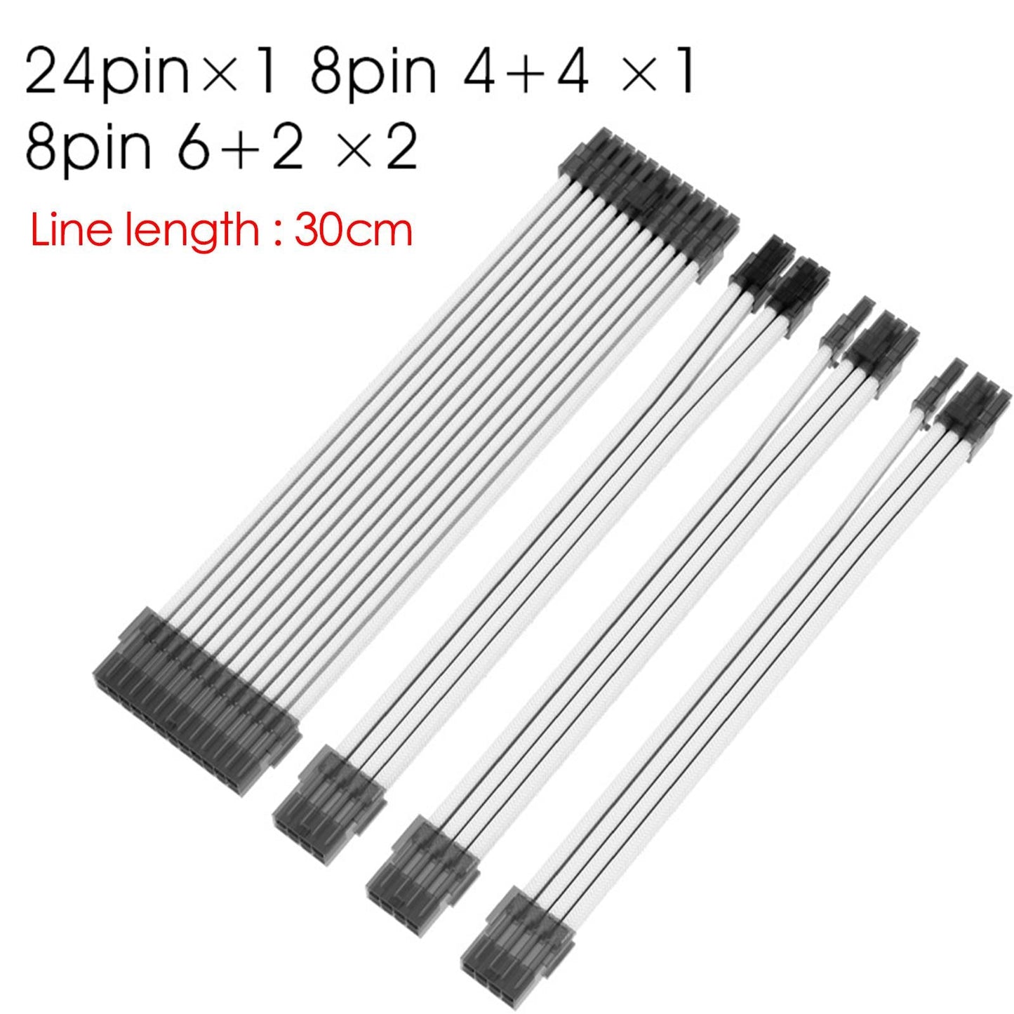 Basic Extension Cable Kit Extension Kit Plastic 8Pin 24Pin for PC Computer White