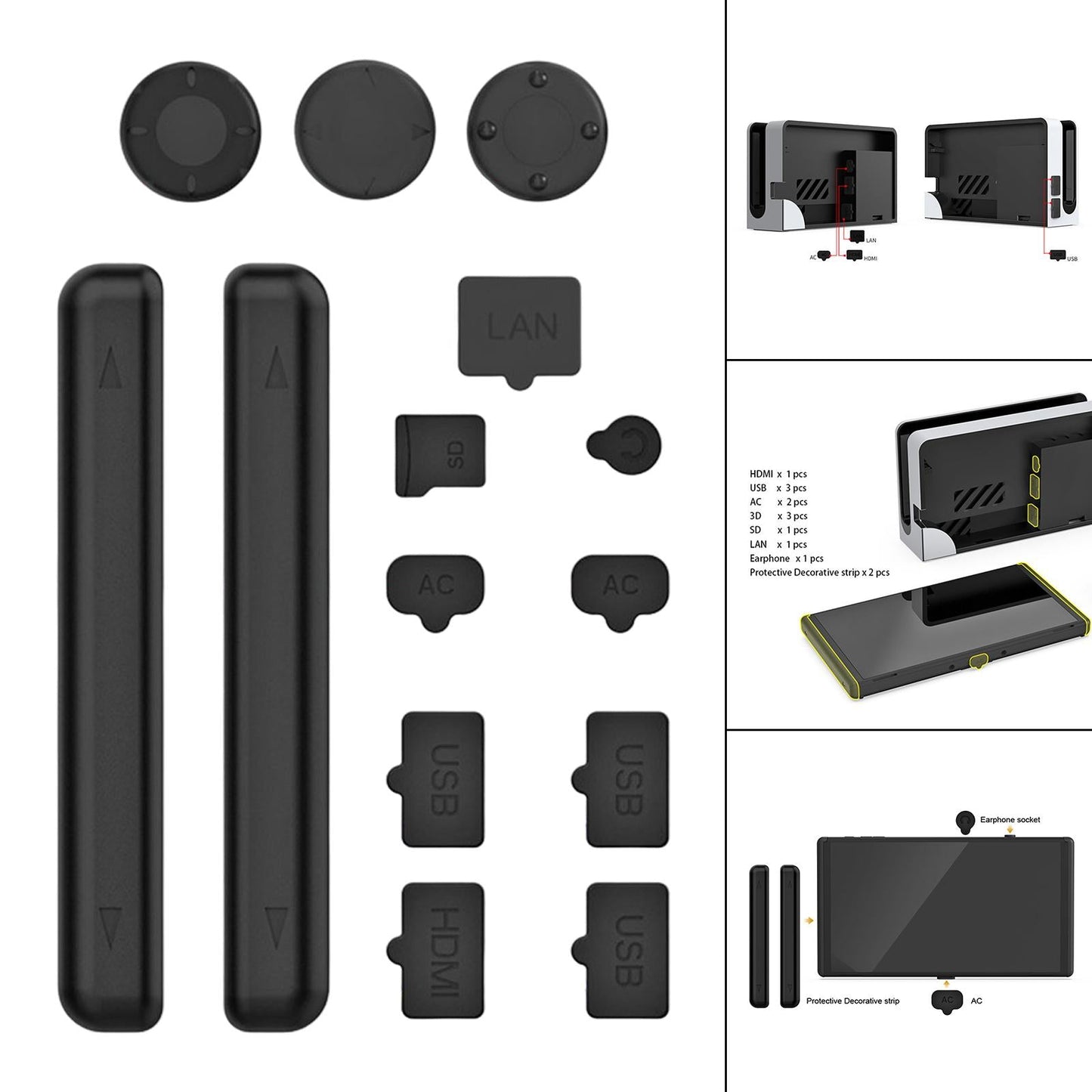 14 in 1 NS Dust Plug Cover Silicone Dust Cover for Switch Protector Plug Set