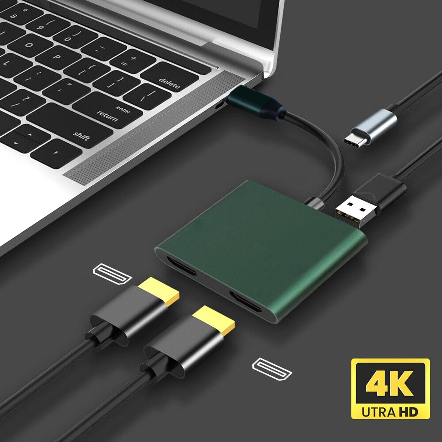 USB Type C to Dual HDMI Adapter 4K 30Hz for Windows for Mac OS 4 in 1