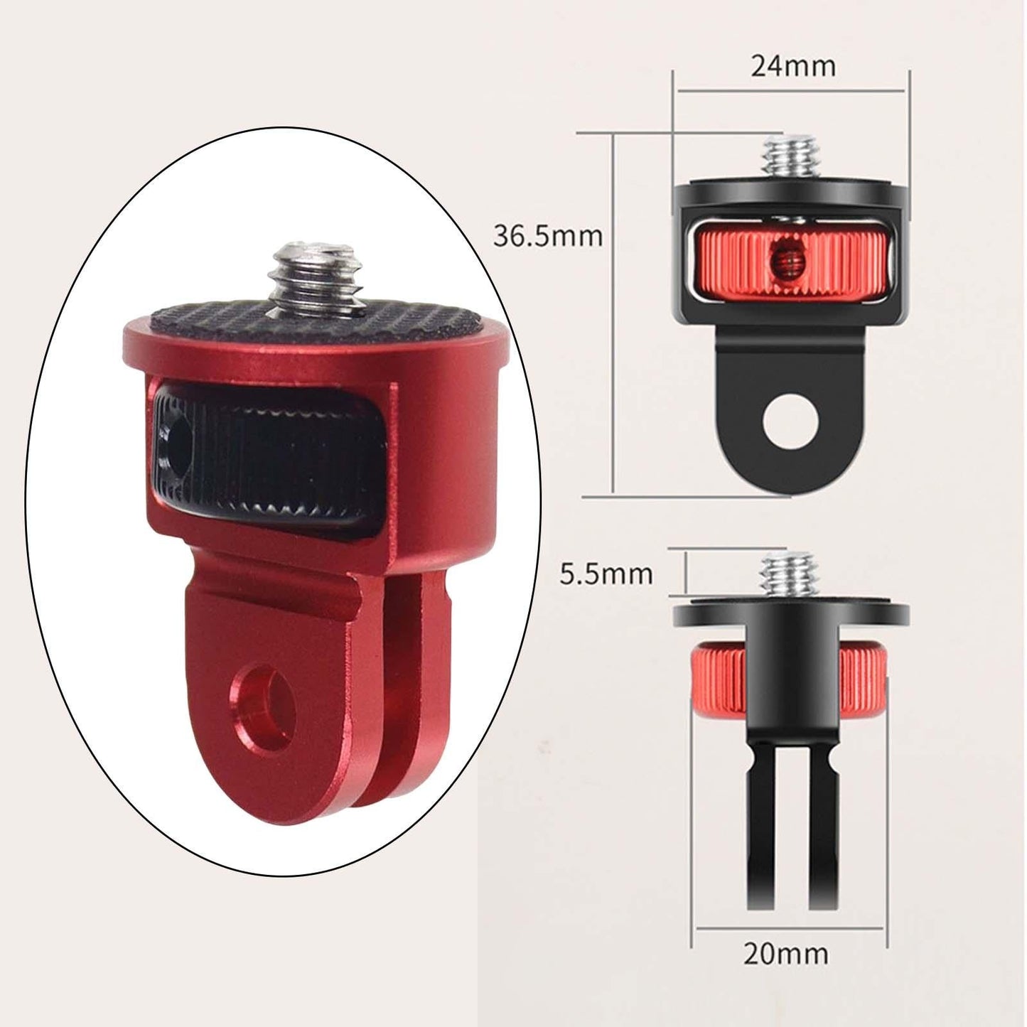 Mini Tripod Mount Adapter 360 Degree with 1/4 Screw Converter  Red Black