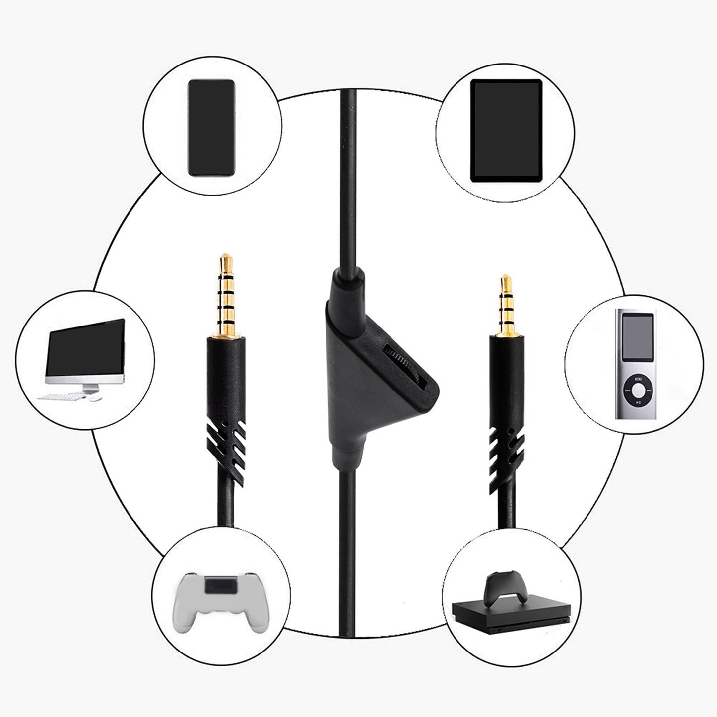 Replacement Audio Cable Cord 2M 6.5ft AUX Wire for Astro A10 A40 A30 Black