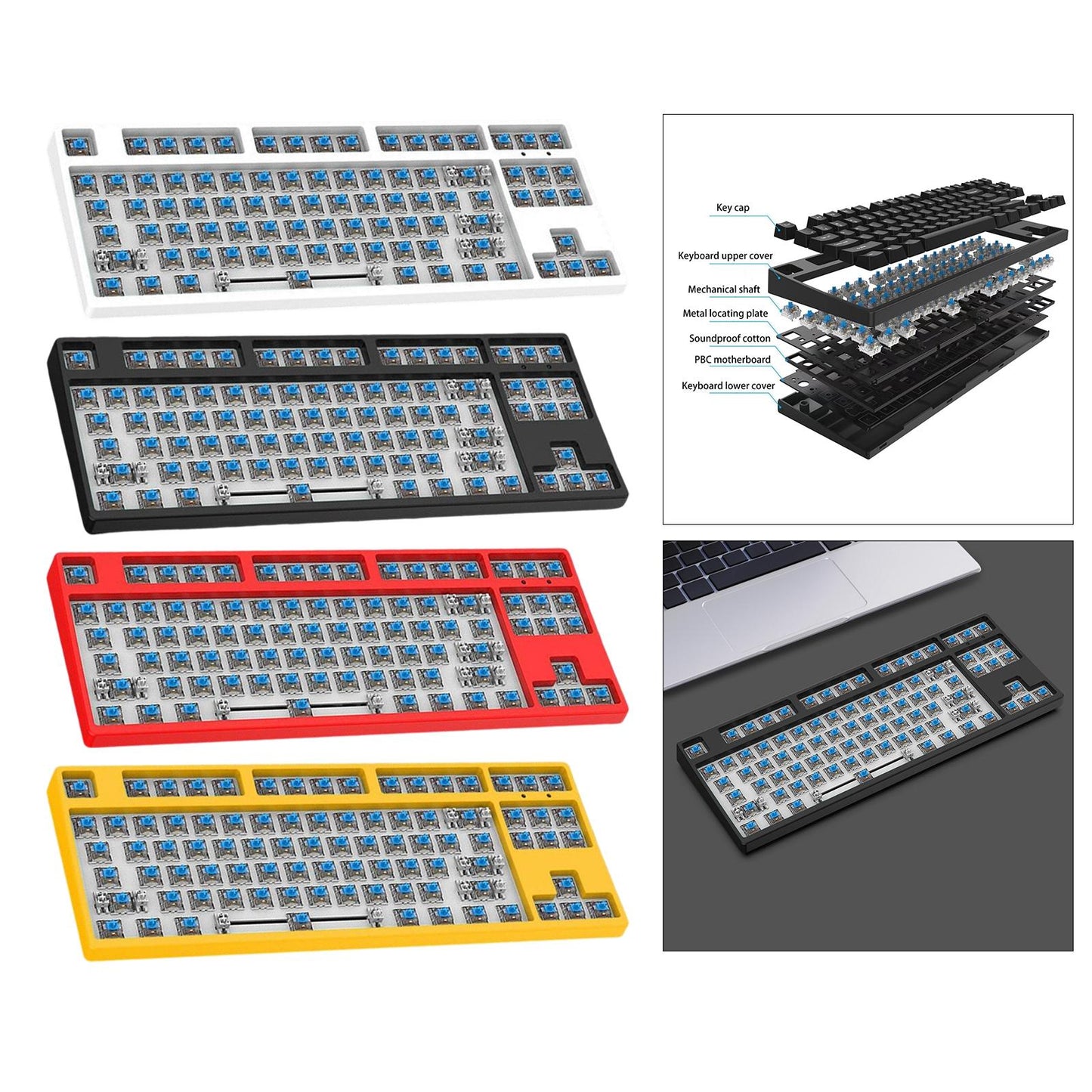 87 Keys DIY Wired Mechanical Keyboard Kit with Blue Switch for PC Parts White