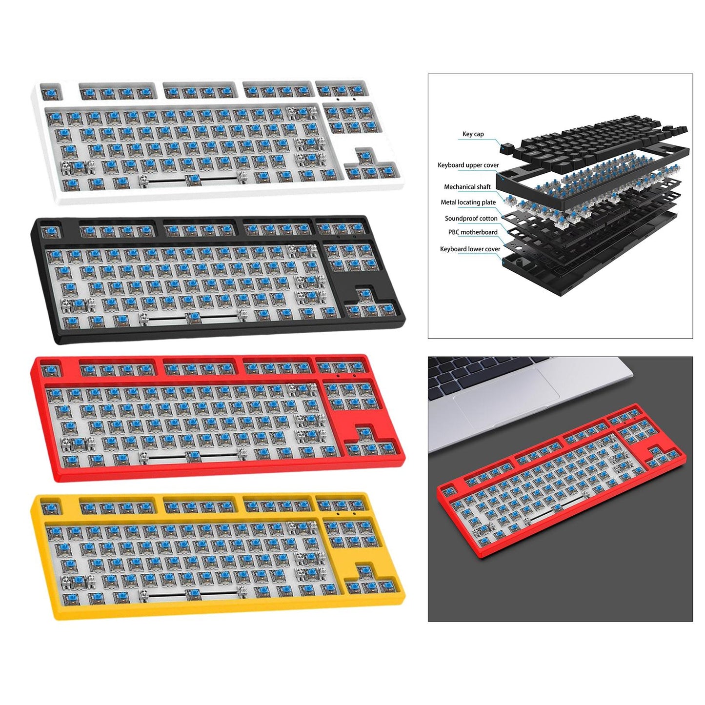 87 Keys DIY Wired Mechanical Keyboard Kit with Blue Switch for PC Parts White