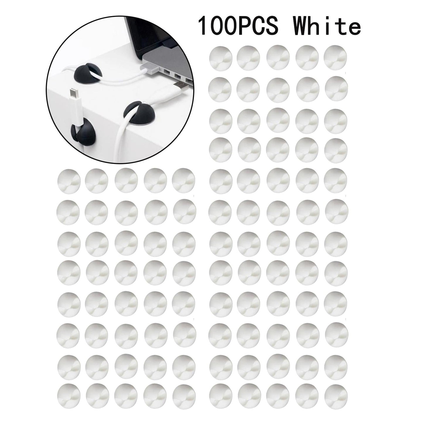 100x Cables Clips Holders Cord Organizer for Charging Cables White