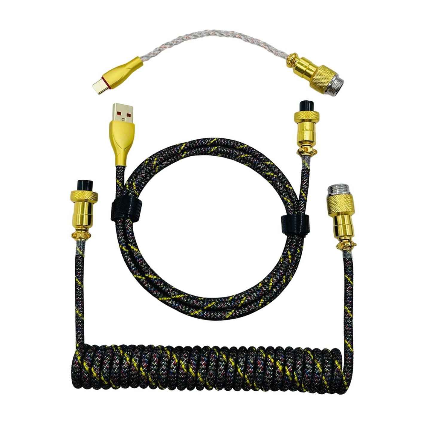 coil Type C Cable for Mechanical Keyboard Coiling Spring Sprial Cable Black 3pcs