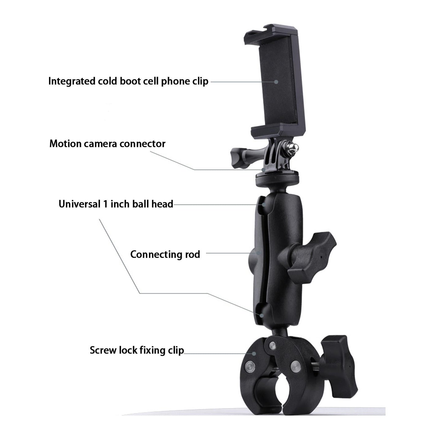 Motorcycle Handlebar Camera Mount 1/4 360 Degree Rotary Extended Big Clamp