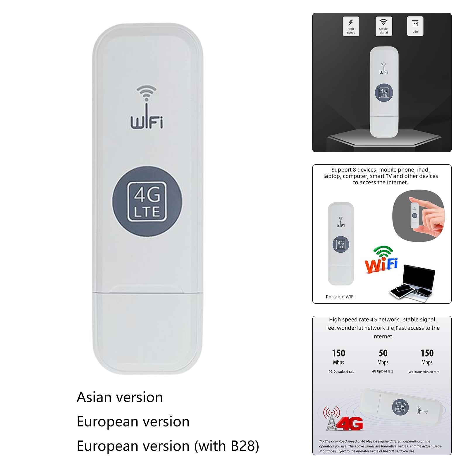 4G WiFi Router USB Dongle Sim Card WiFi Router USB Modem Router for Travel Asian