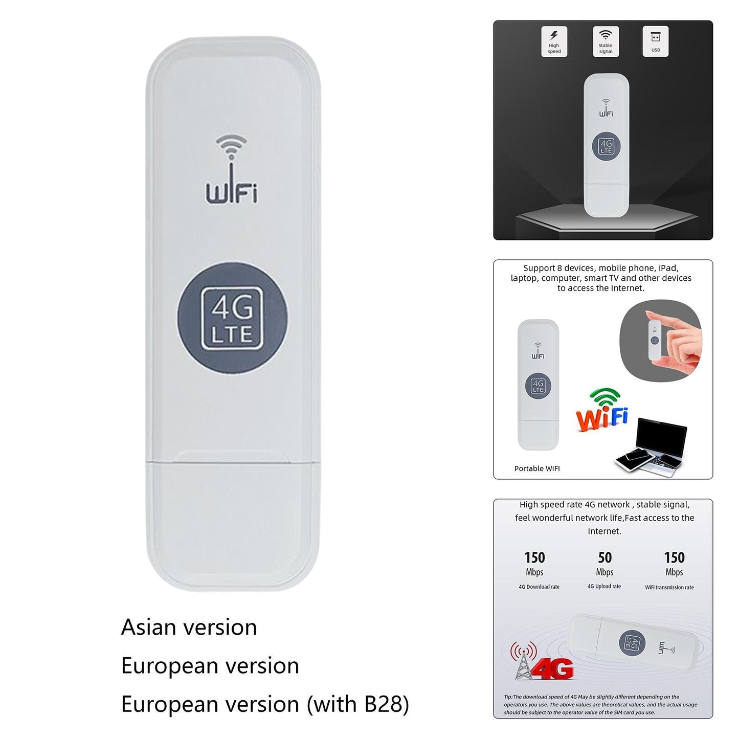 4G WiFi Router USB Dongle Sim Card WiFi Router USB Modem Router for Travel Asian