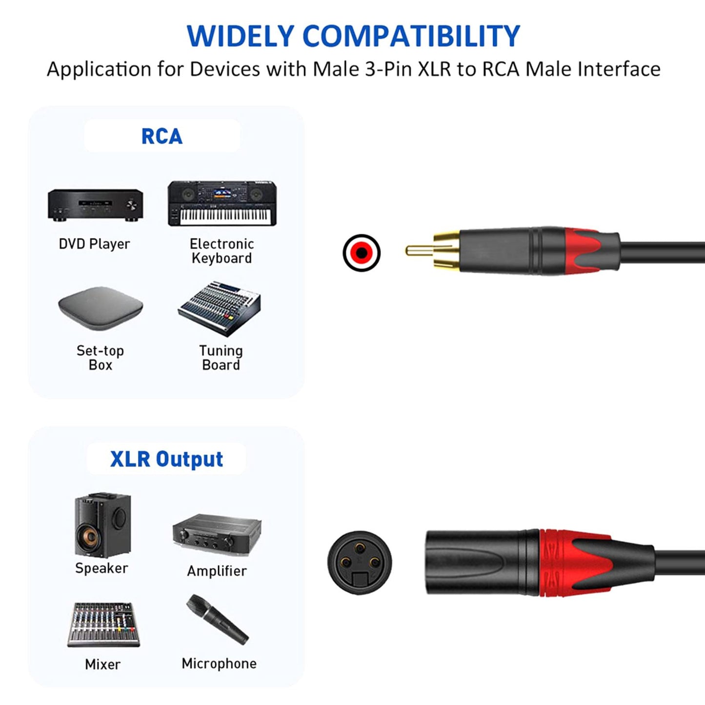 3 Pin XLR rca Microphone Cable Cord for Speakers XLR rca Mic Cable Female to Male 1m