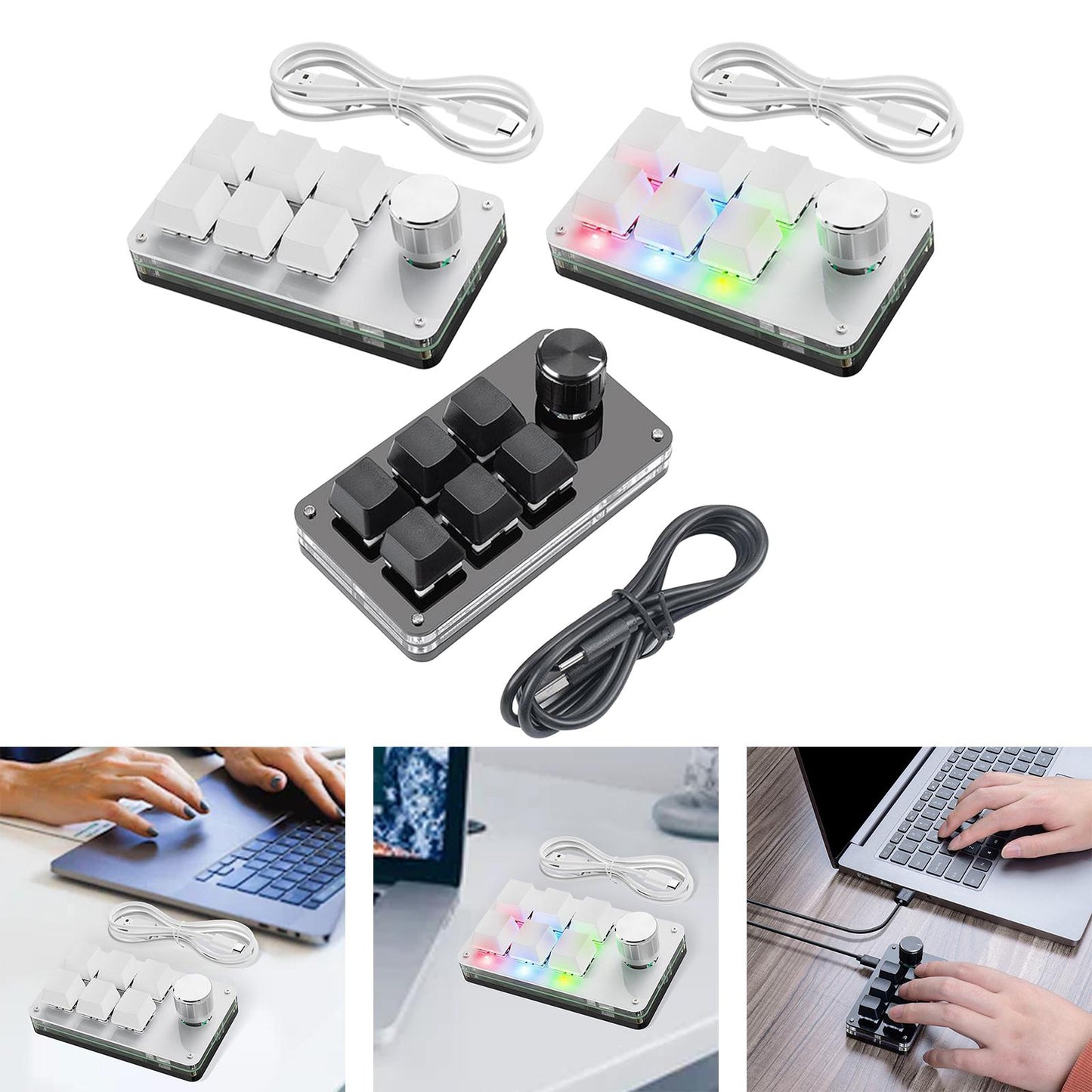Programming macro Knob Keyboard Multifunctional Portable White