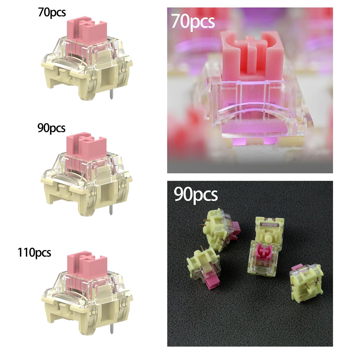 Mechanical Keyboard Switch Smooth Good Light Transmission for Ttc Gold Pink 70pcs
