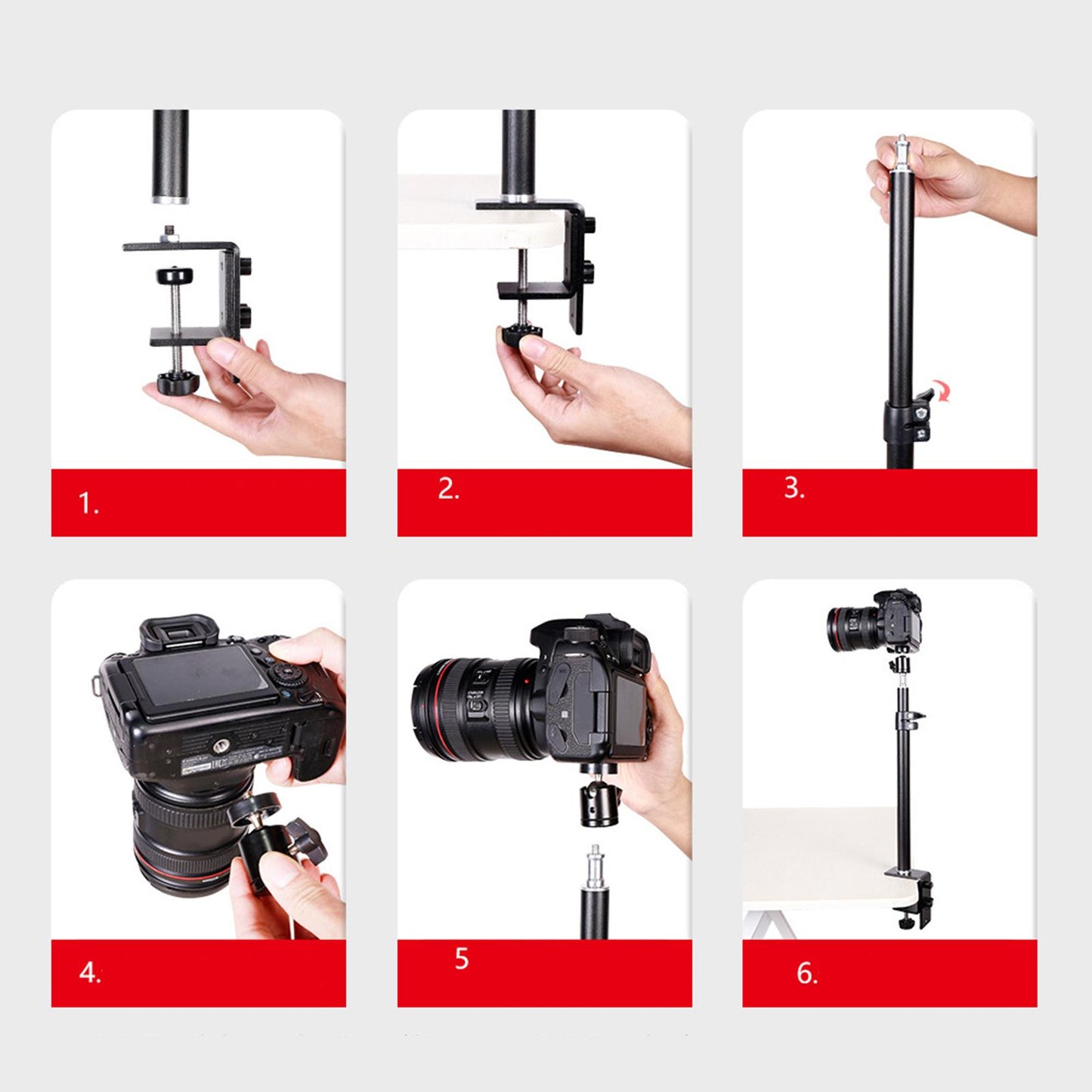 Adjustable Desk Mount Stand W/ 1/4 screws L clamp for light DSLR Desktop