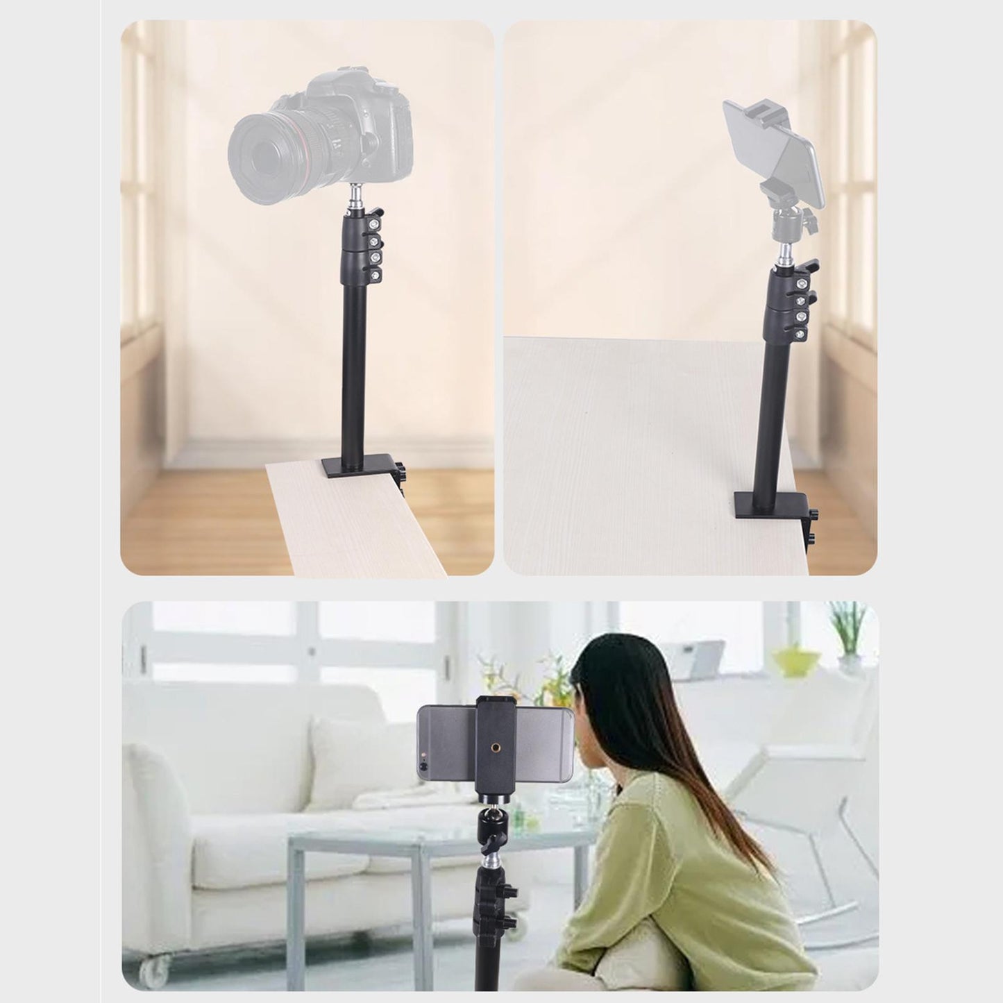 Adjustable Desk Mount Stand W/ 1/4 screws L clamp for light DSLR Desktop