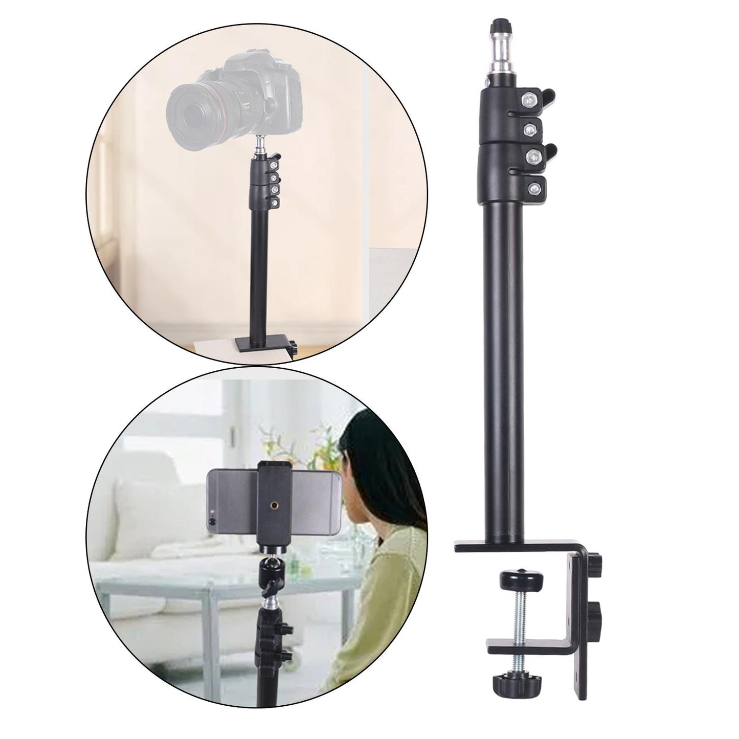 Adjustable Desk Mount Stand W/ 1/4 screws L clamp for light DSLR Desktop