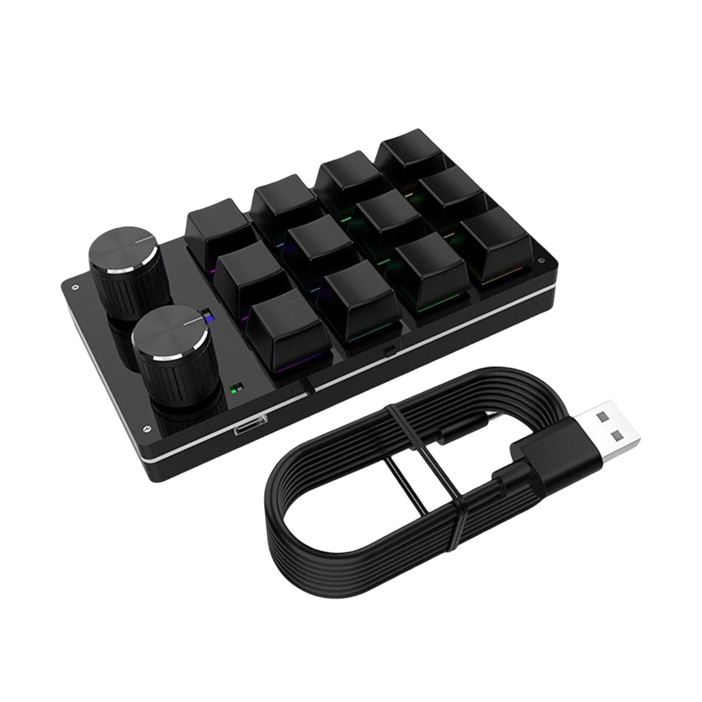 12 Key Mini Mechanical Keyboard Programmable Keypad RGB Lights for Office Black