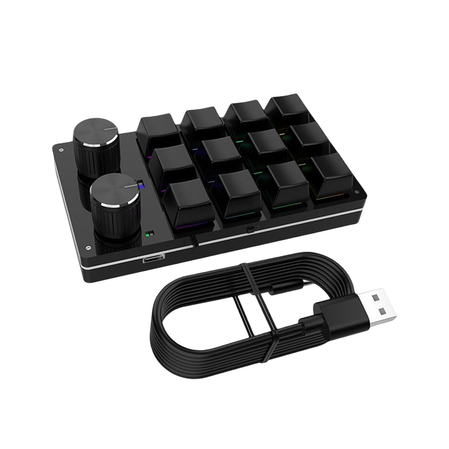 12 Key Mini Mechanical Keyboard Programmable Keypad RGB Lights for Office Black