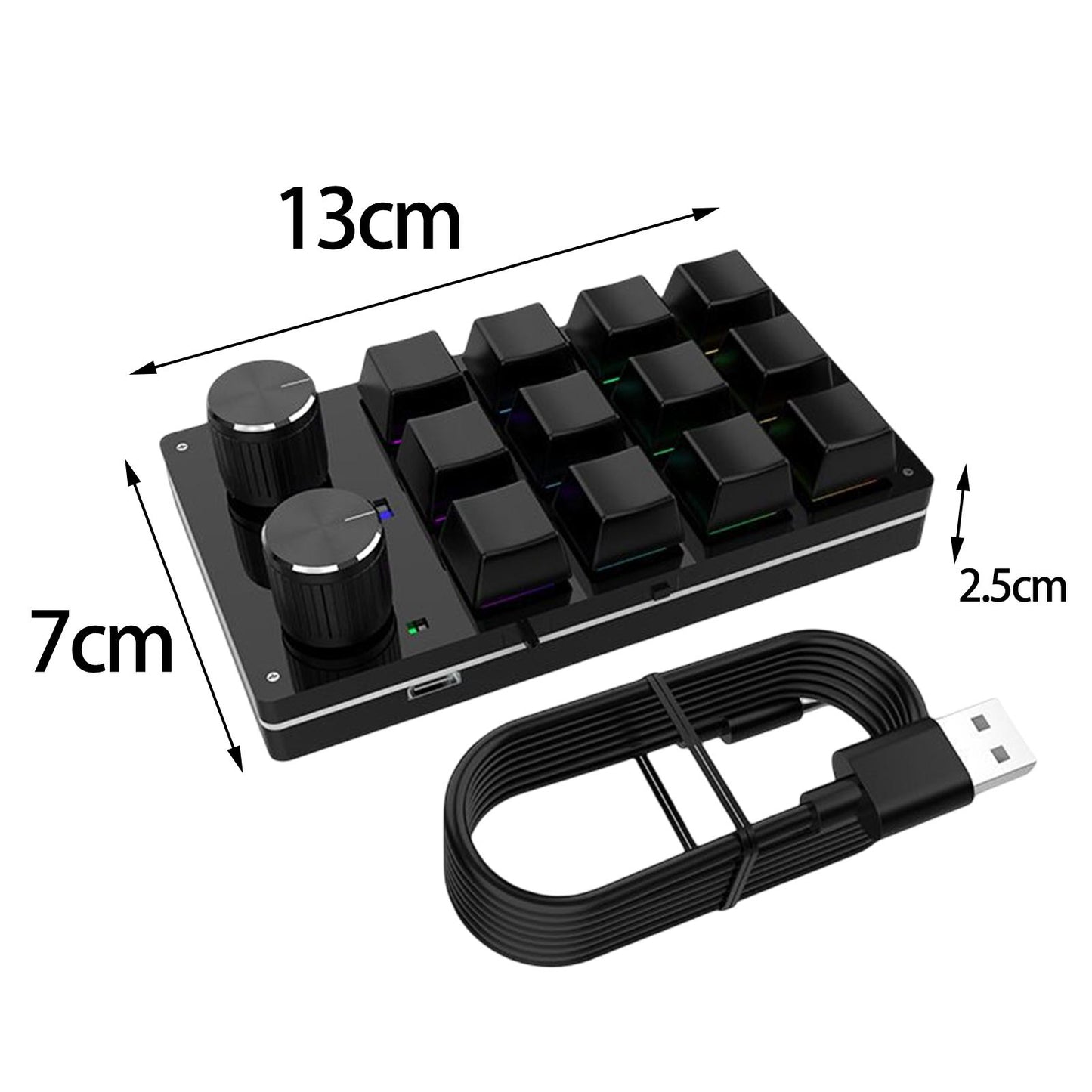 12 Key Mini Mechanical Keyboard Programmable Keypad RGB Lights for Office Black