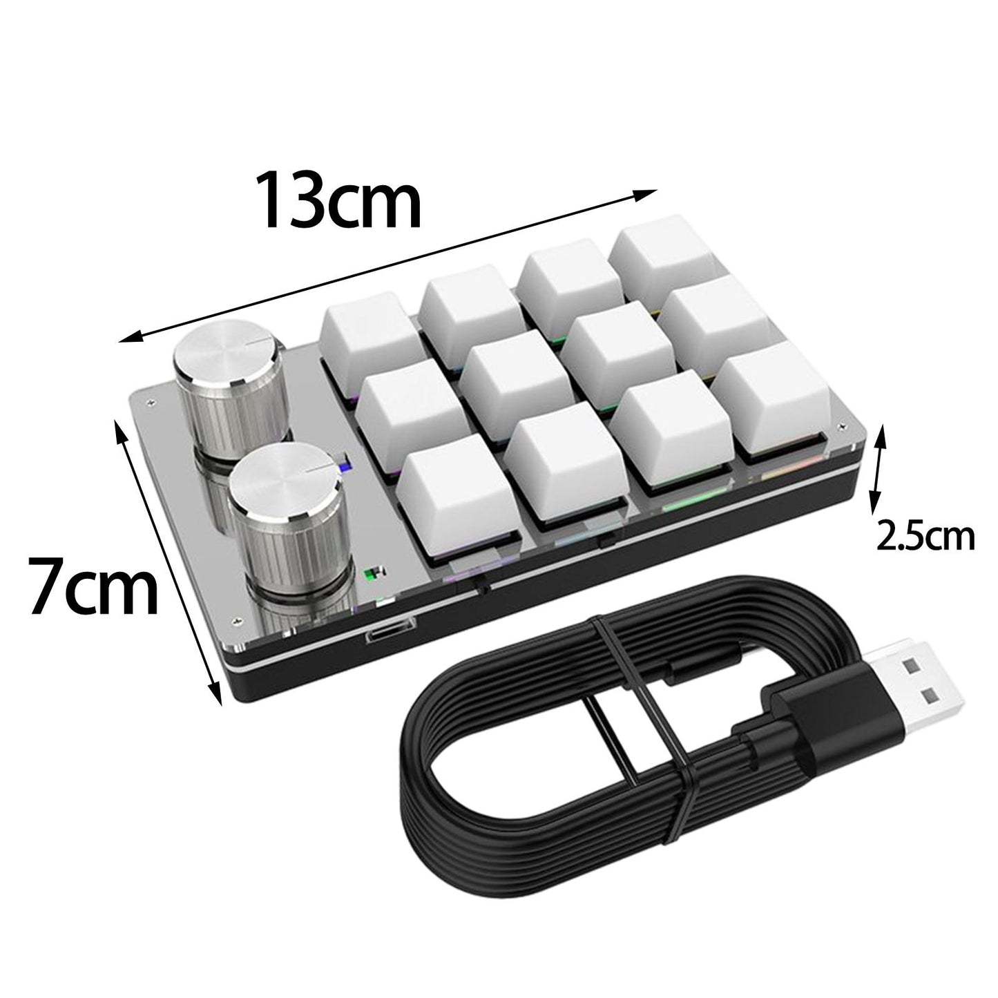 12 Key Mini Mechanical Keyboard Programmable Keypad RGB Lights for Office White